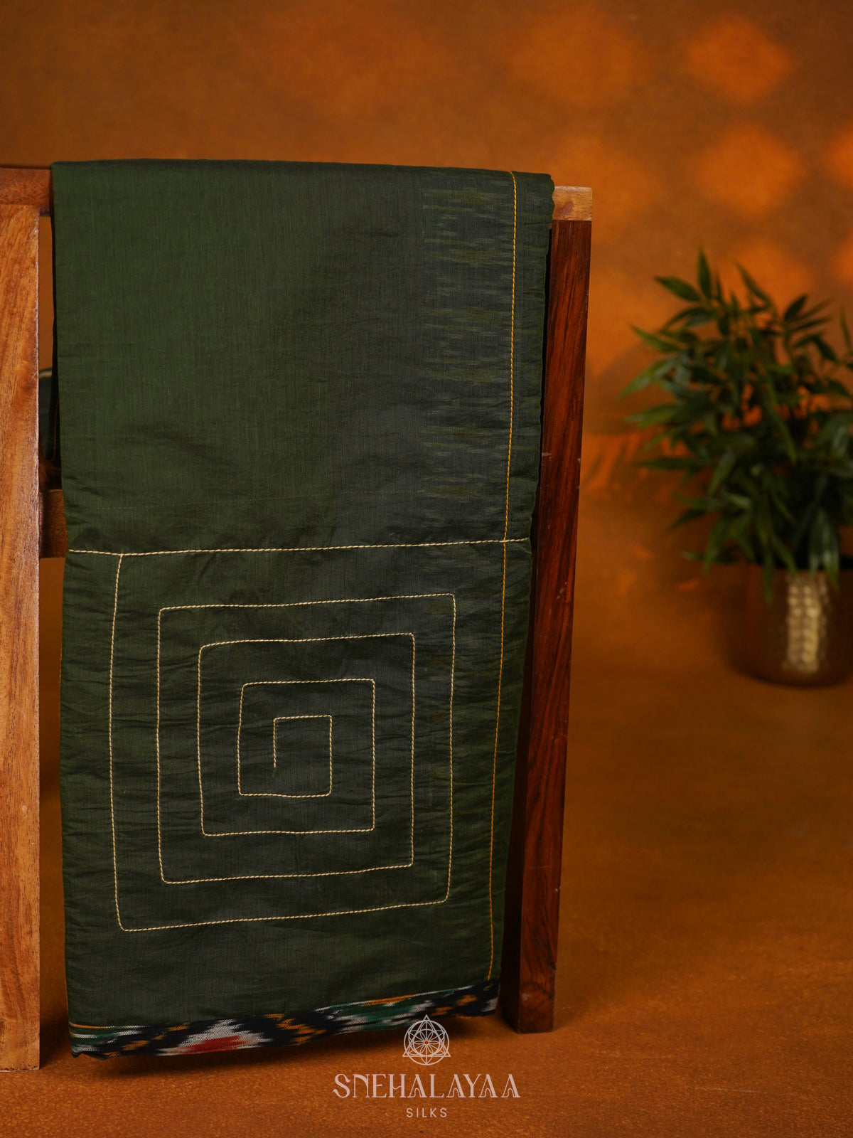 Forest Green Printed Cotton Saree