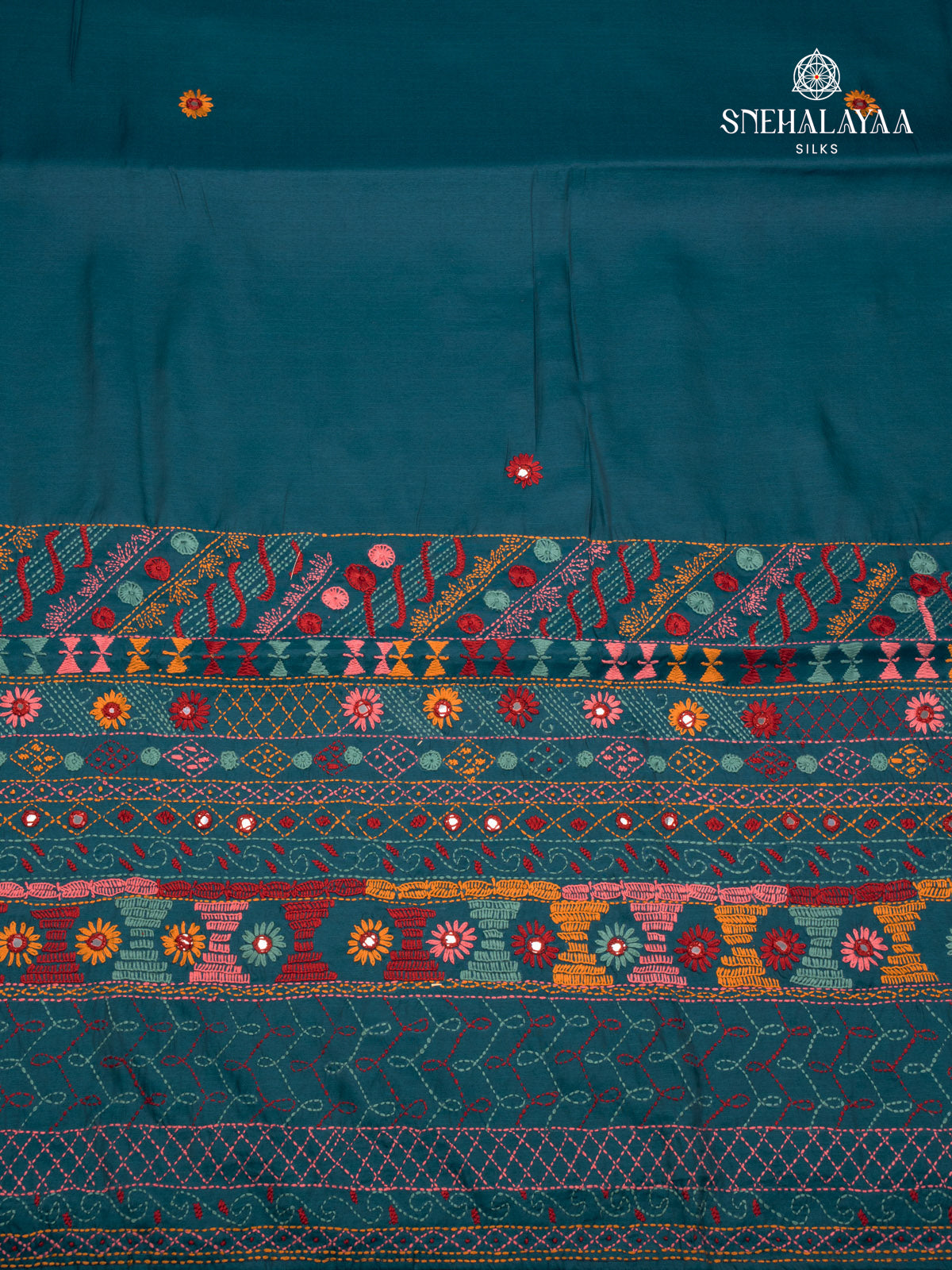 Peacock Blue Raw Silk Embroidery Saree
