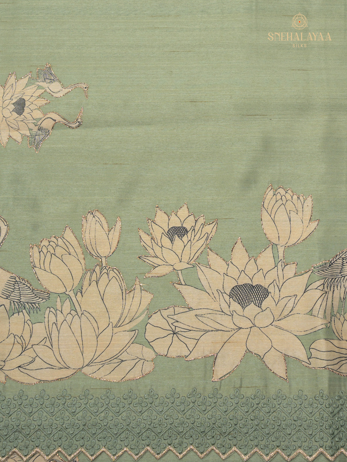 Pale Green Raw Silk Embroidery Saree