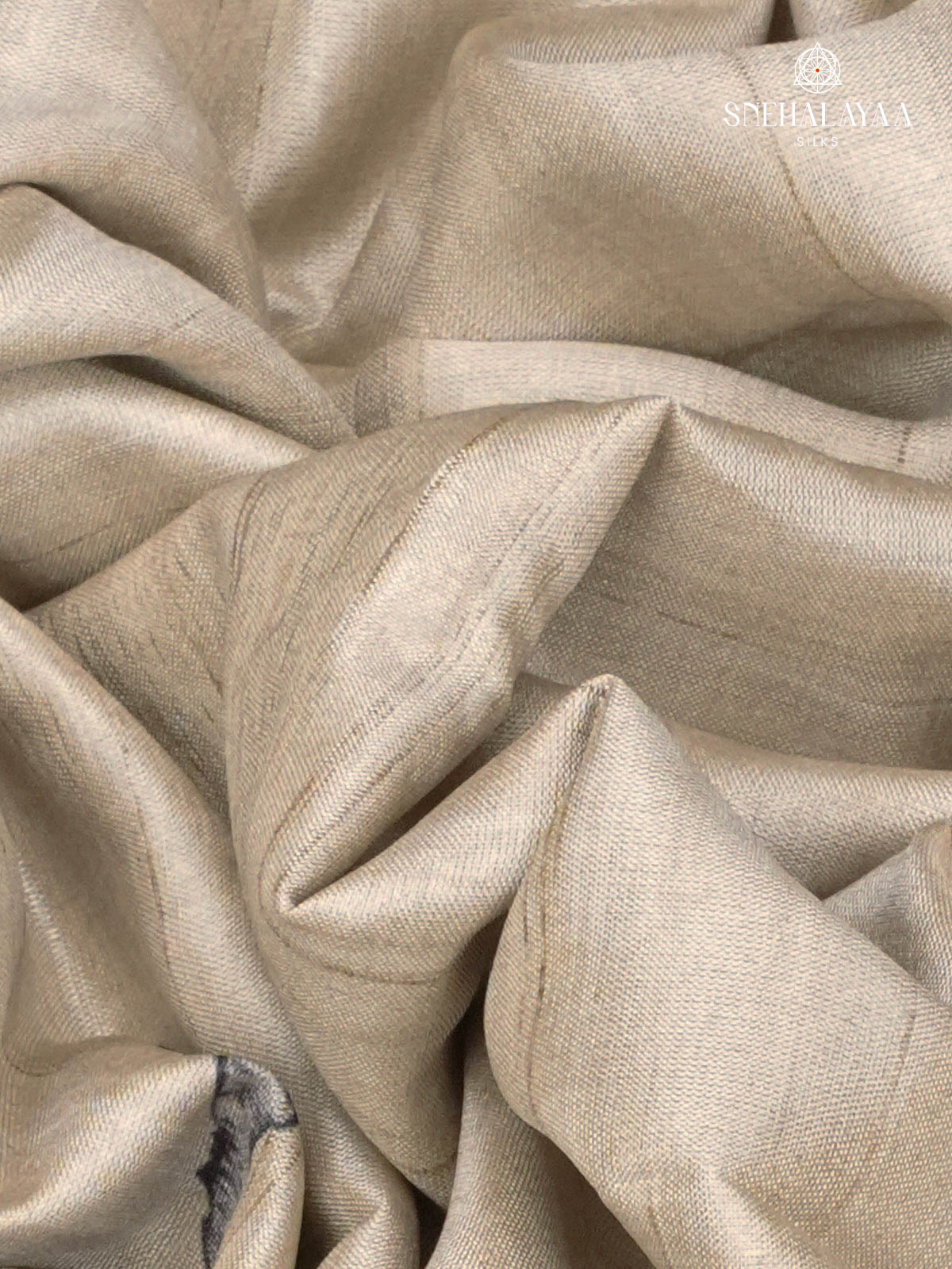 Beige Printed Tussar Saree