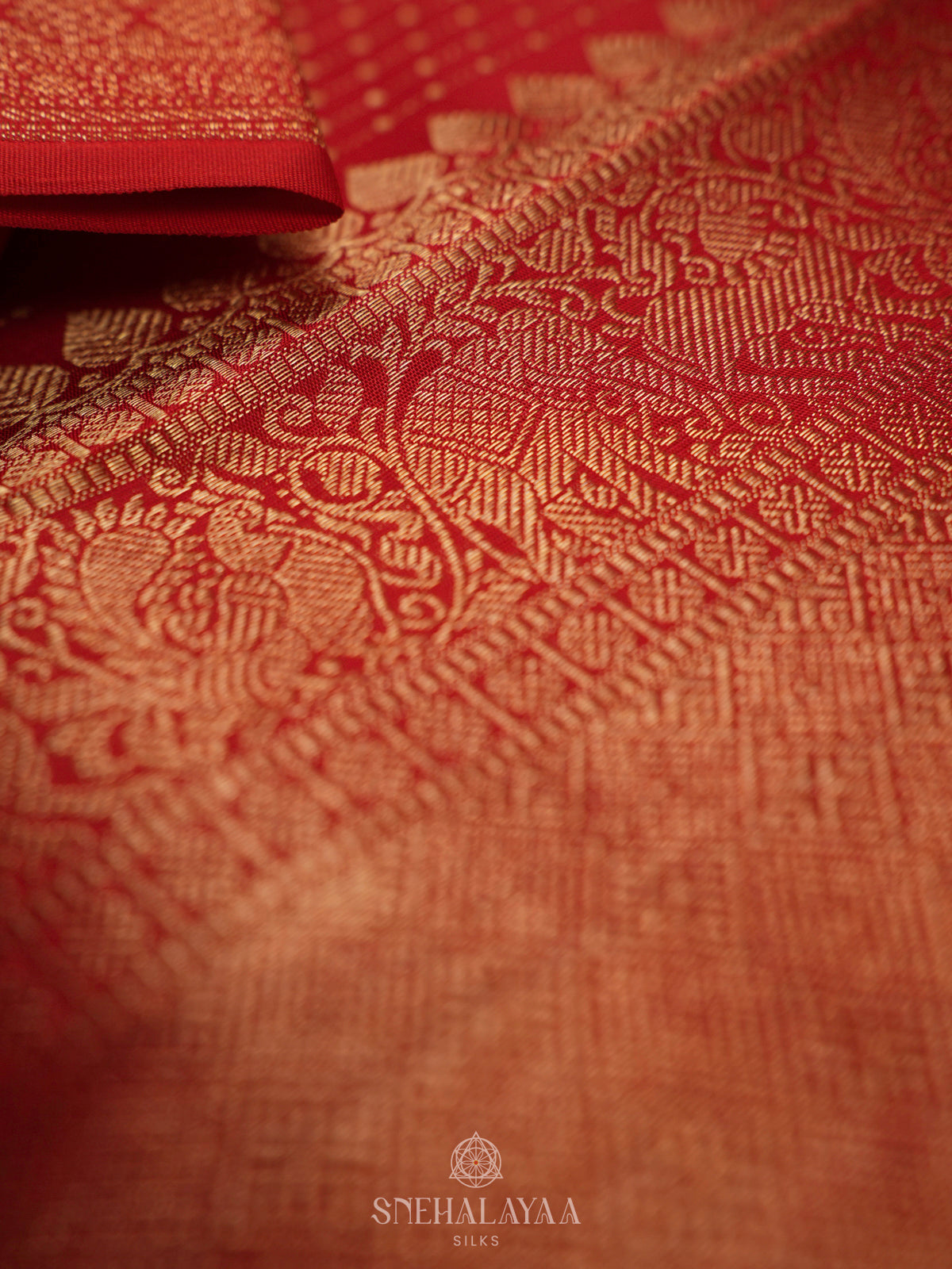 Tomato Red Kanjivaram Silk Saree