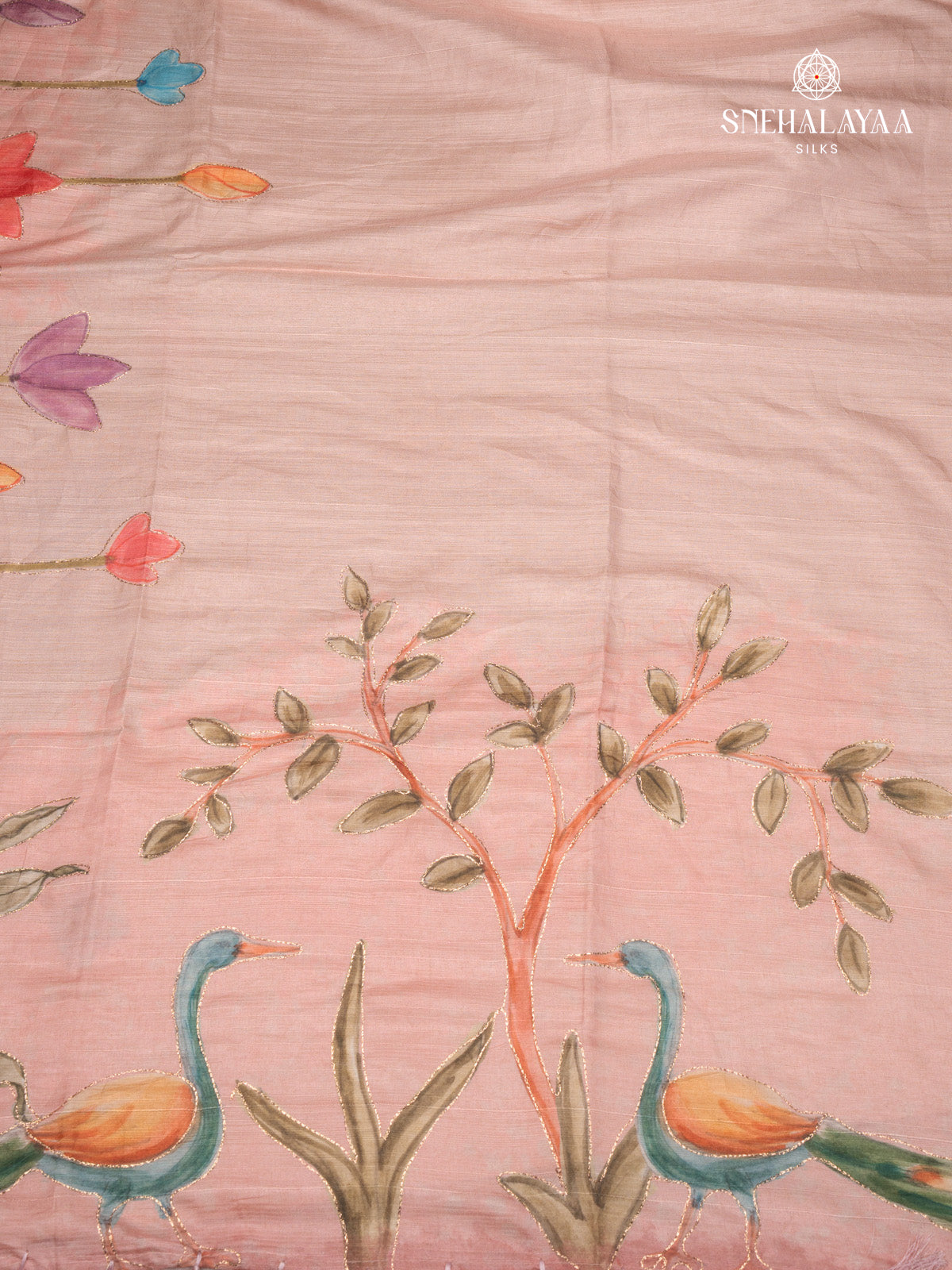 Pink Printed Tussar Saree