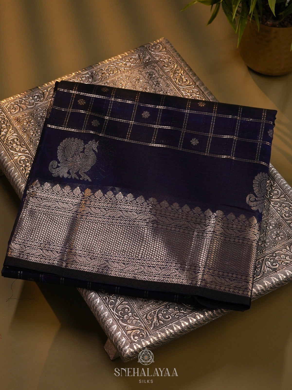 Navy Blue Mangalagiri Kuppadam Silk Saree