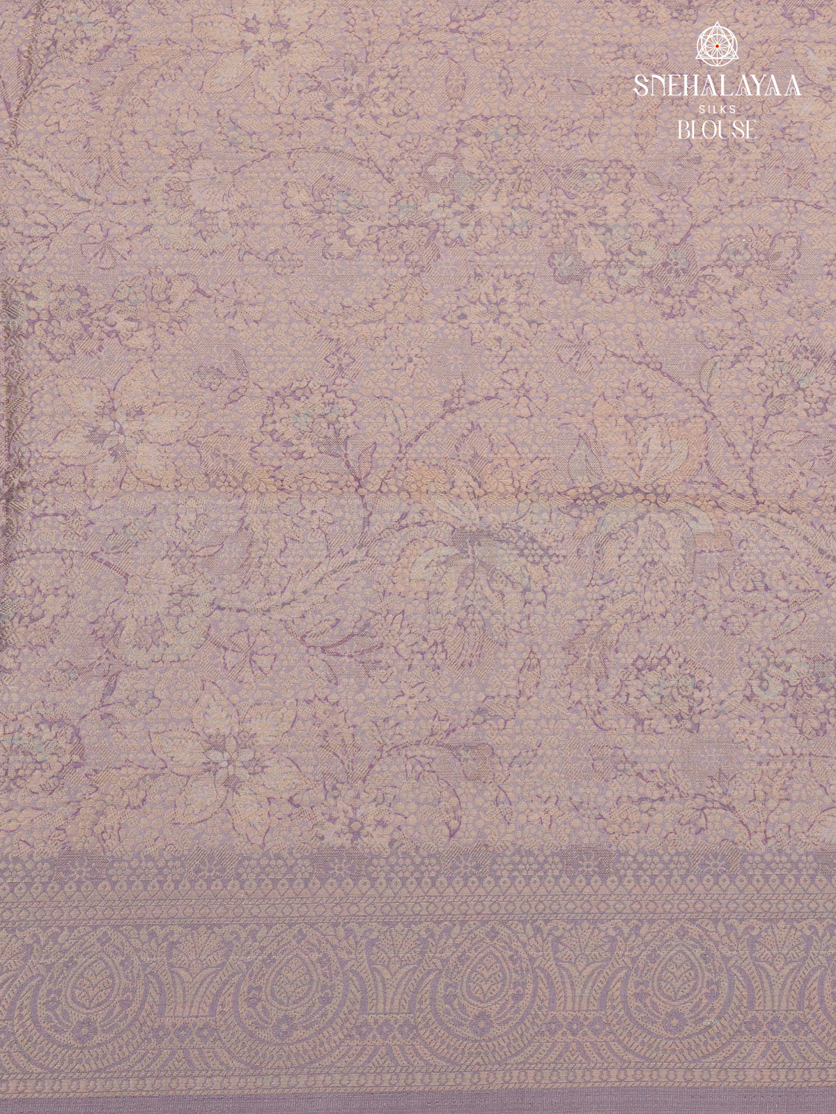 Lavender Floral Printed Tussar Saree