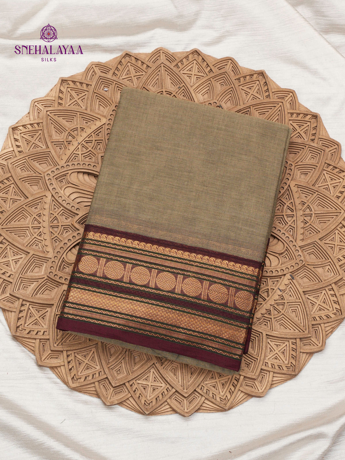 Khaki Grey Chettinad Cotton Saree