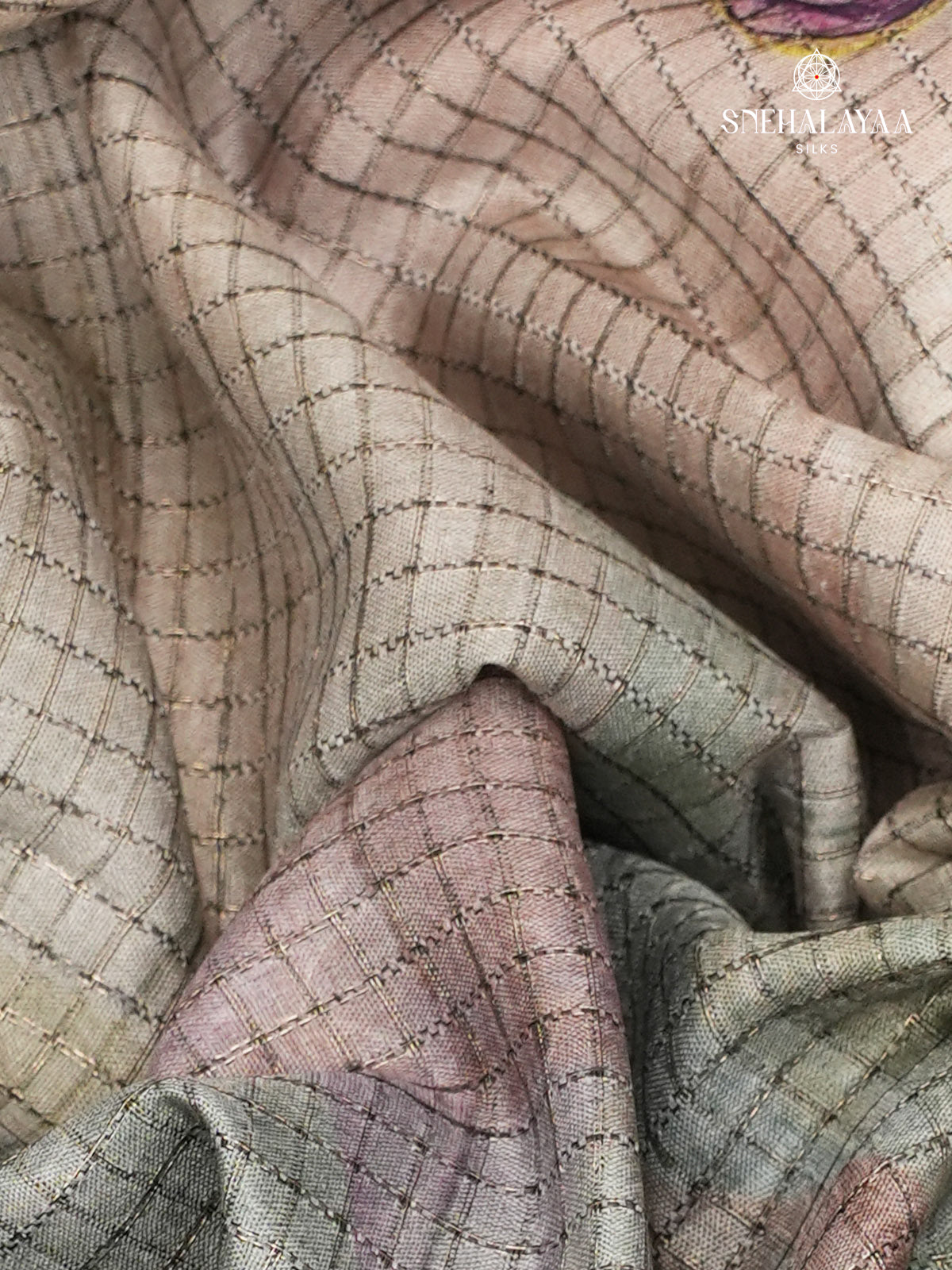 Beige Floral Printed Tussar Saree