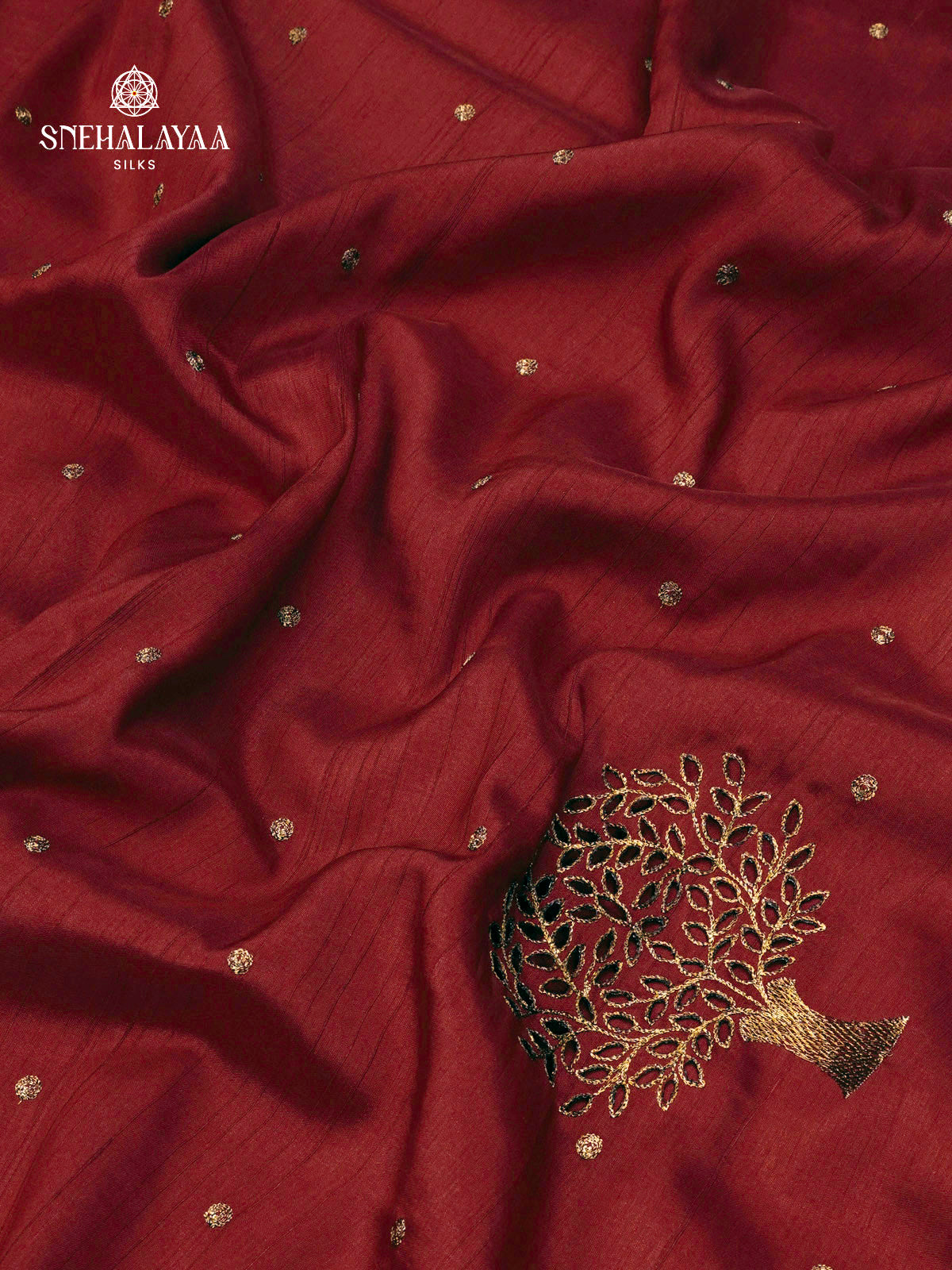 Maroon Soft Tussar Embroidery Saree