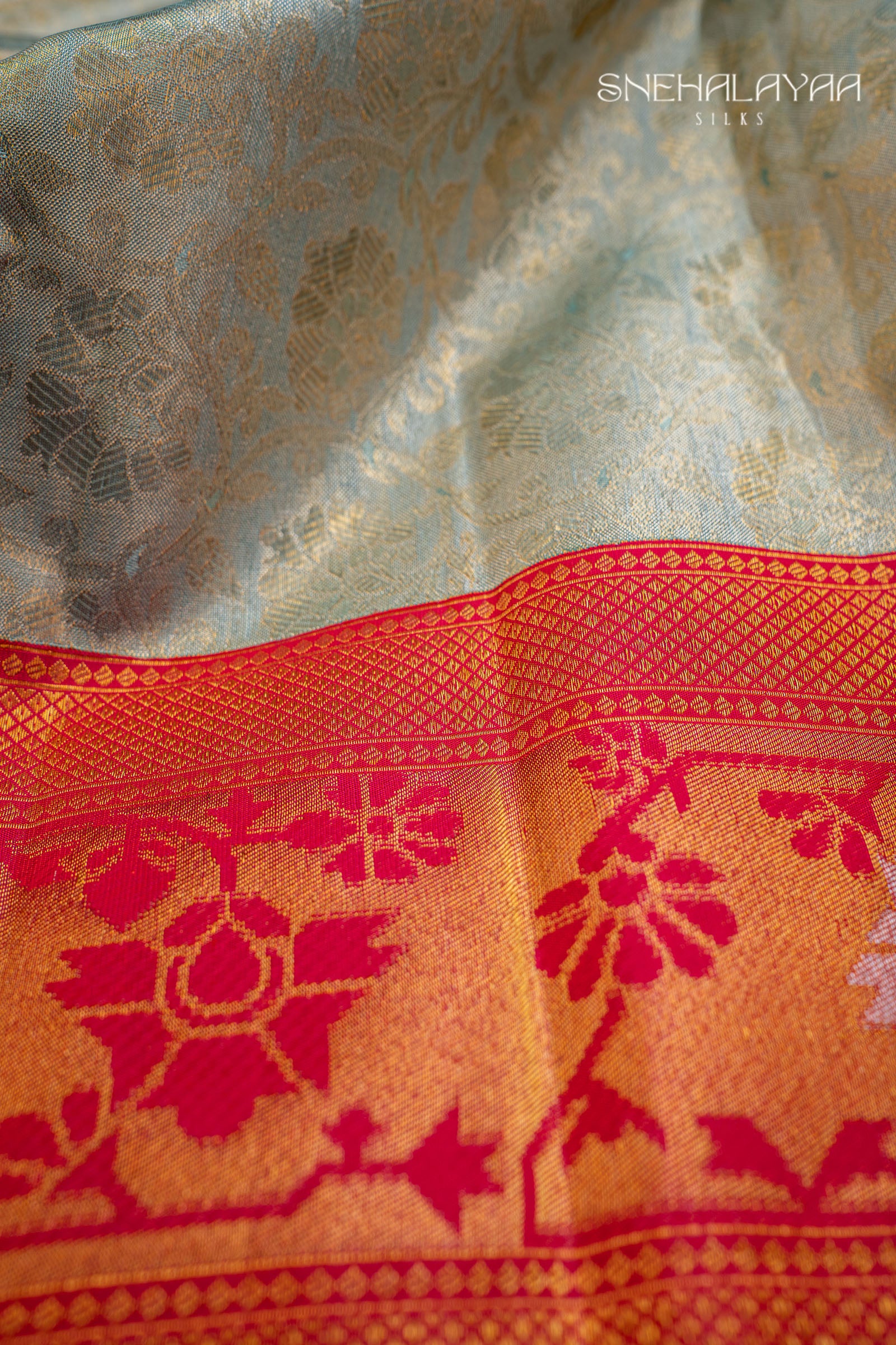 Sky Blue Kancheevaram Tissue Silk Saree