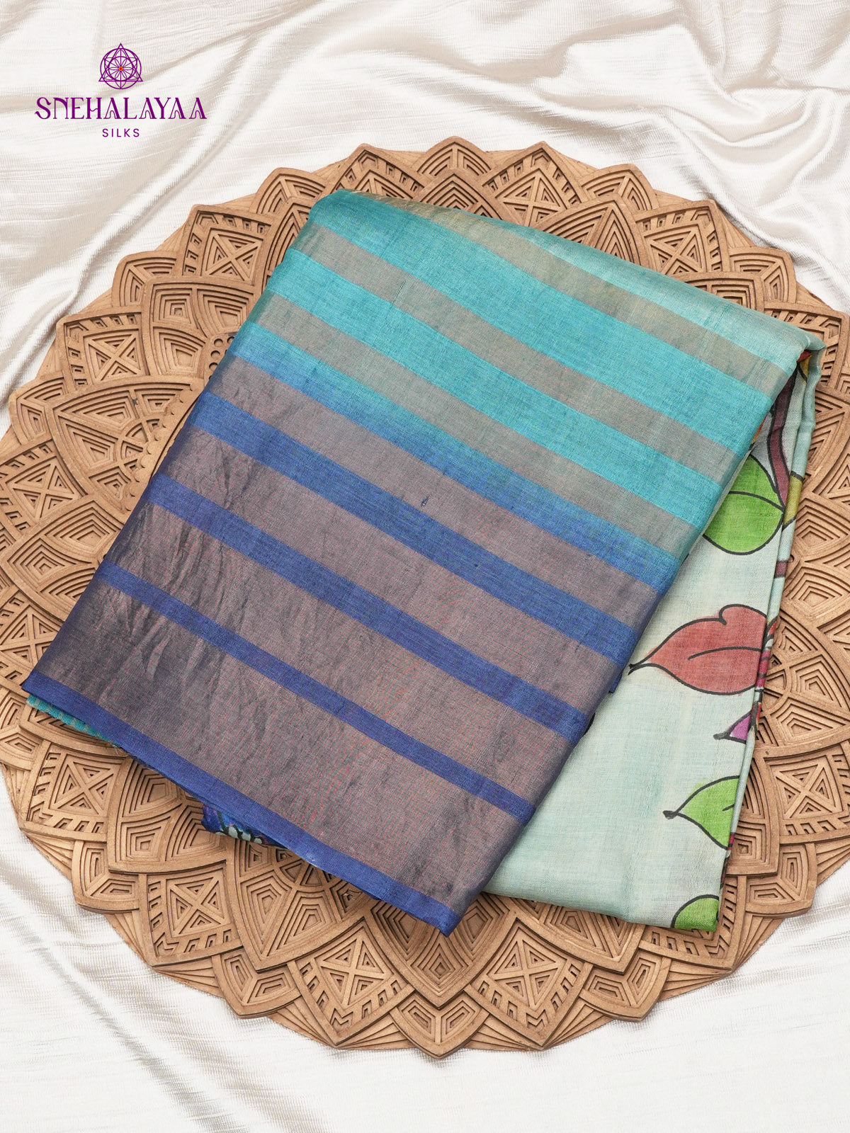 Blue Tussar Silk Saree