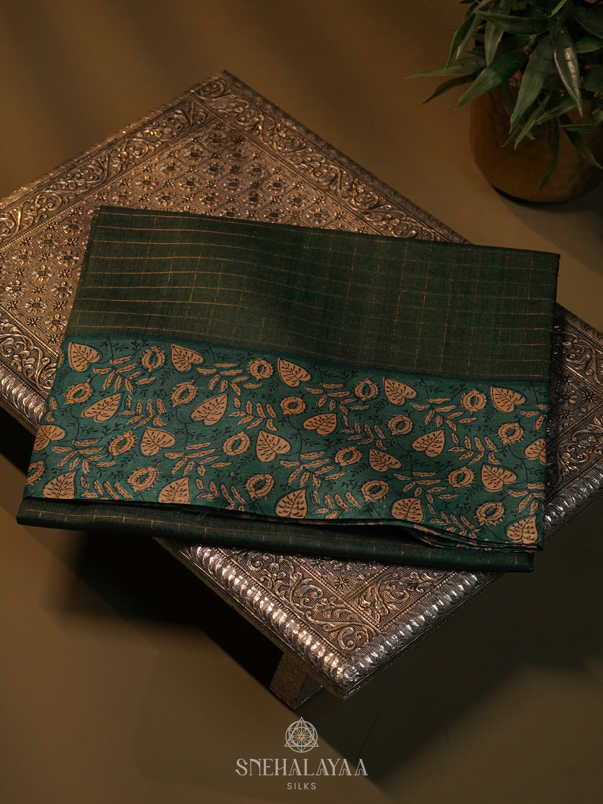 Forest Green Tussar Saree
