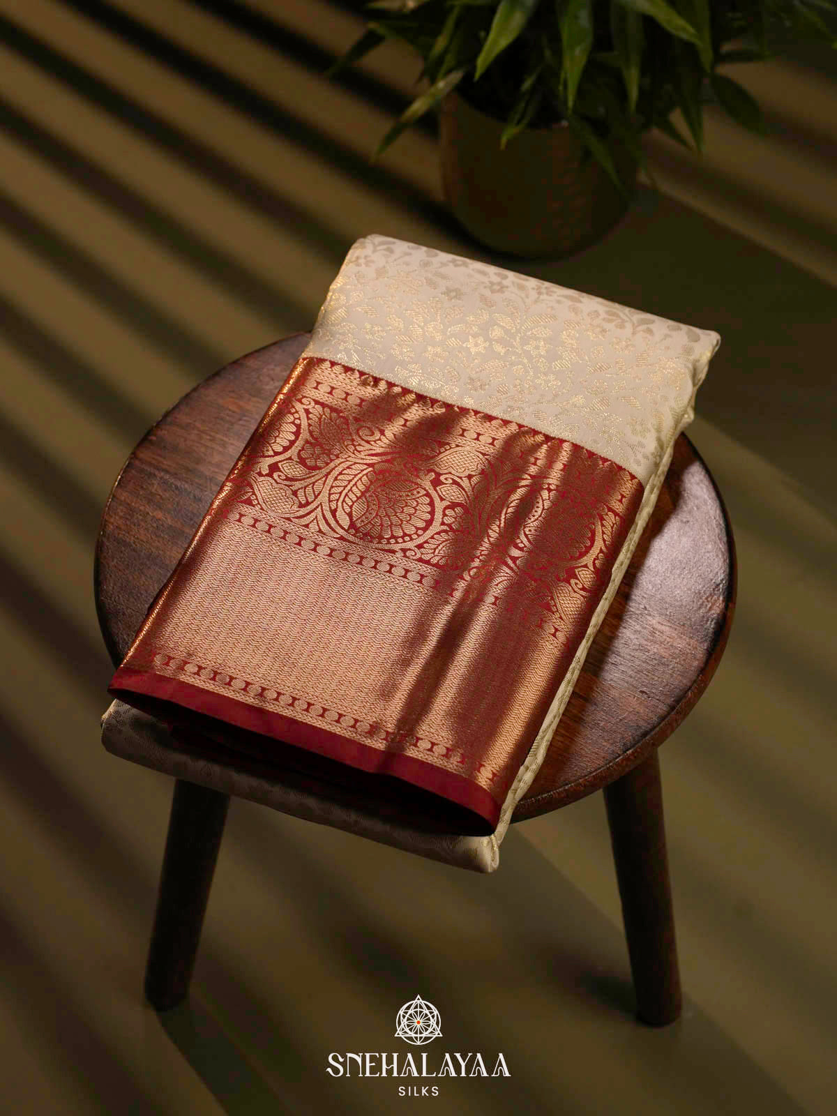 Cream Art Silk Saree