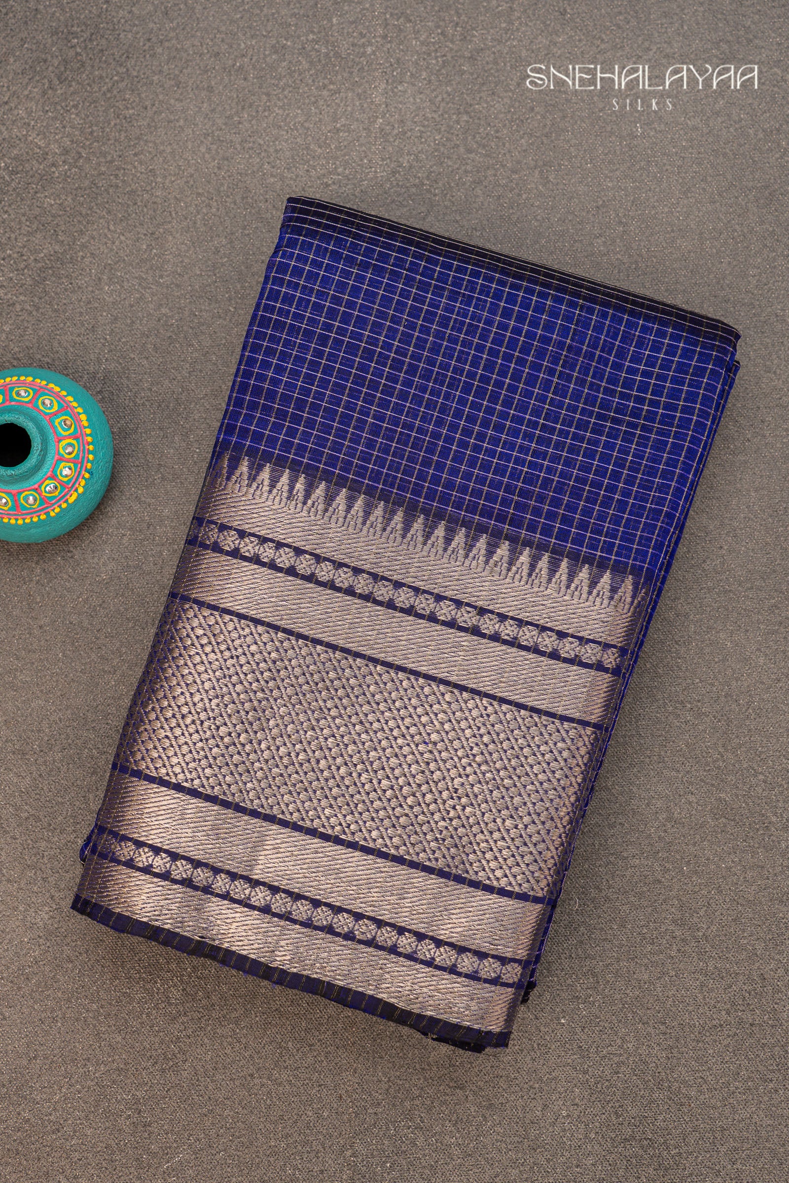 Azure Blue Mangalgiri Silk Saree