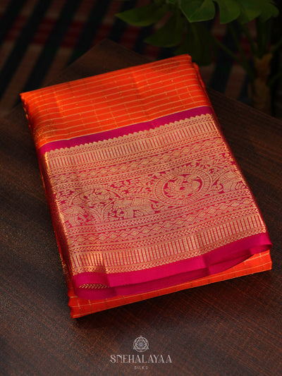 Rust Orange Kanjivaram Silk Saree