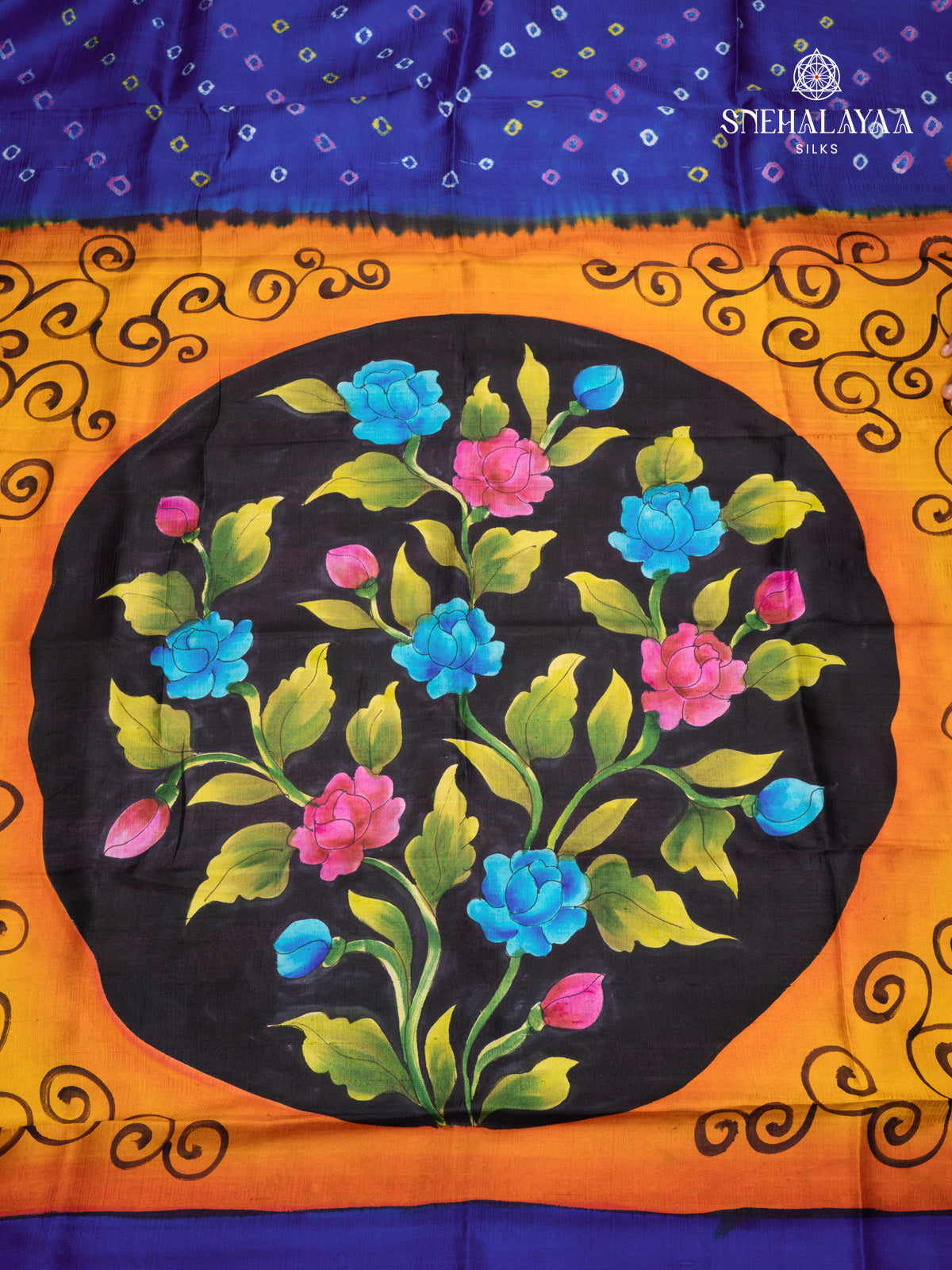 Blue Tussar with Bandhini Design Saree