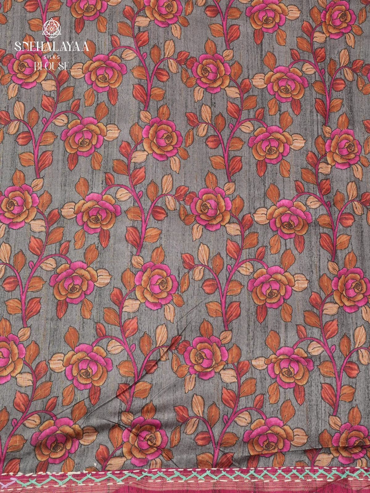 Magenta Tussar Embroidery Saree