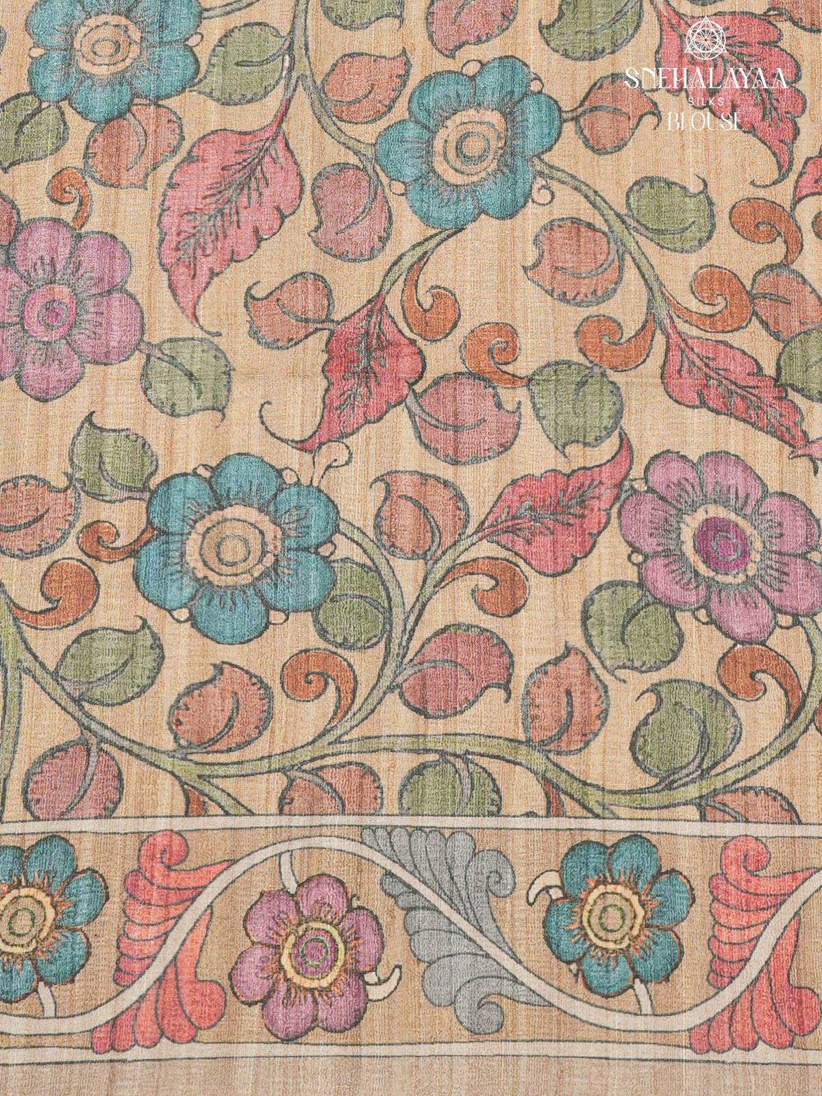 B;ack Floral Printed Tussar Saree