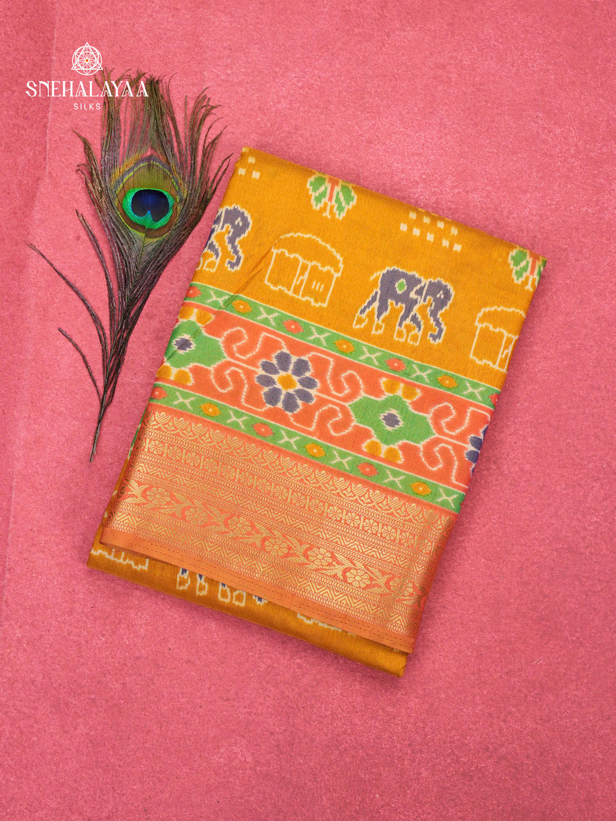 Mango Yellow Ikat Saree