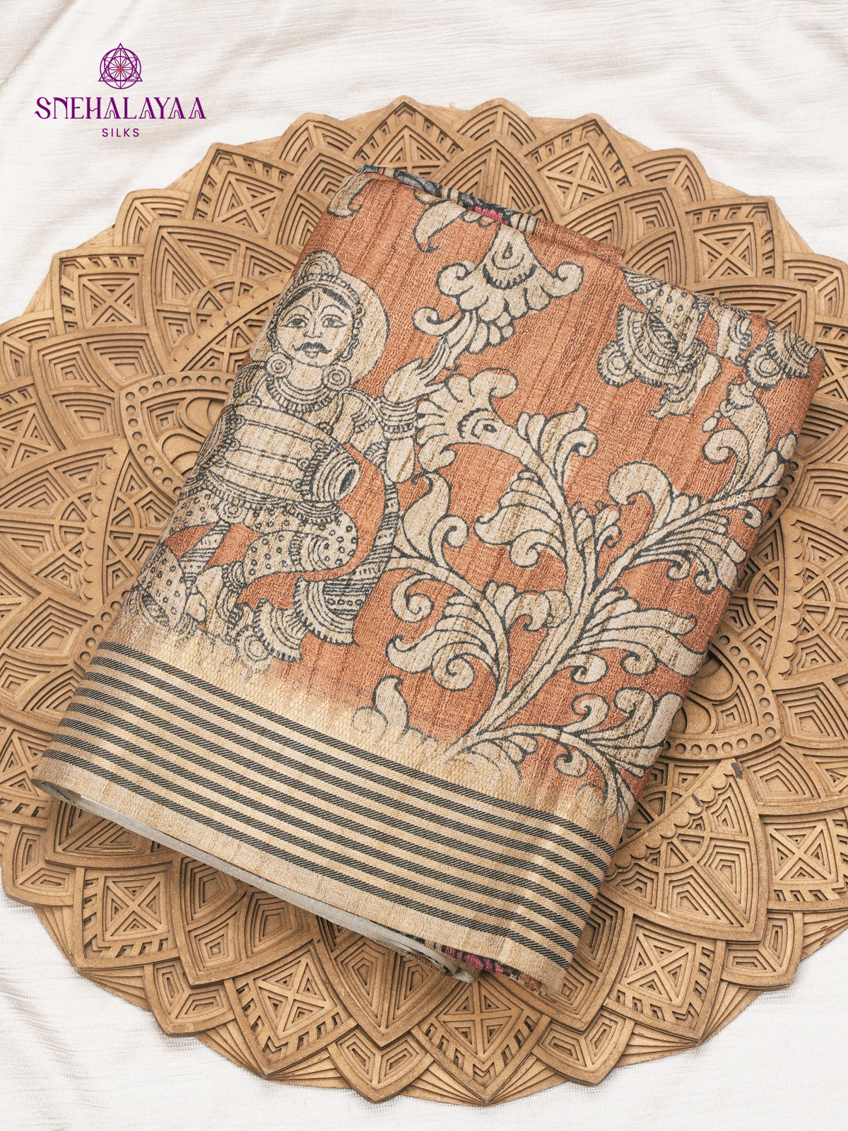 Mustard Kalamkari Tussar Saree