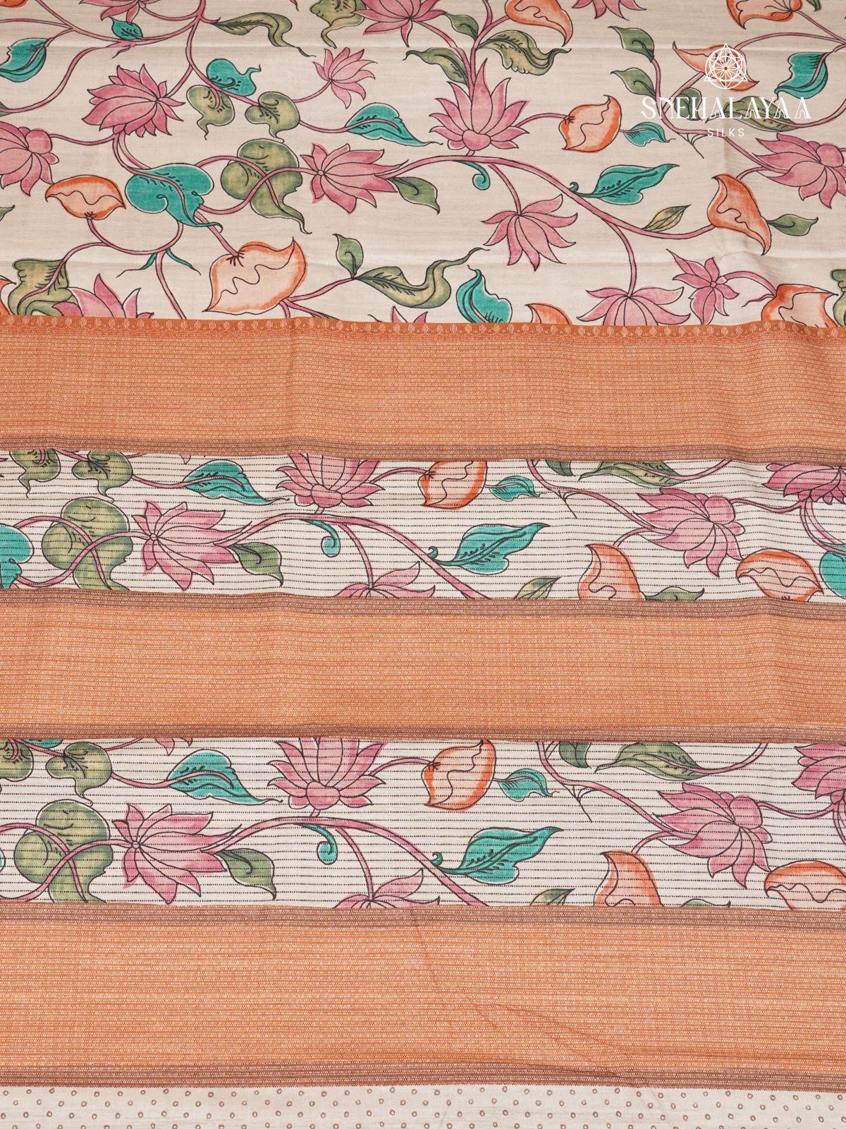 Beige With Orange Border Tussar Saree