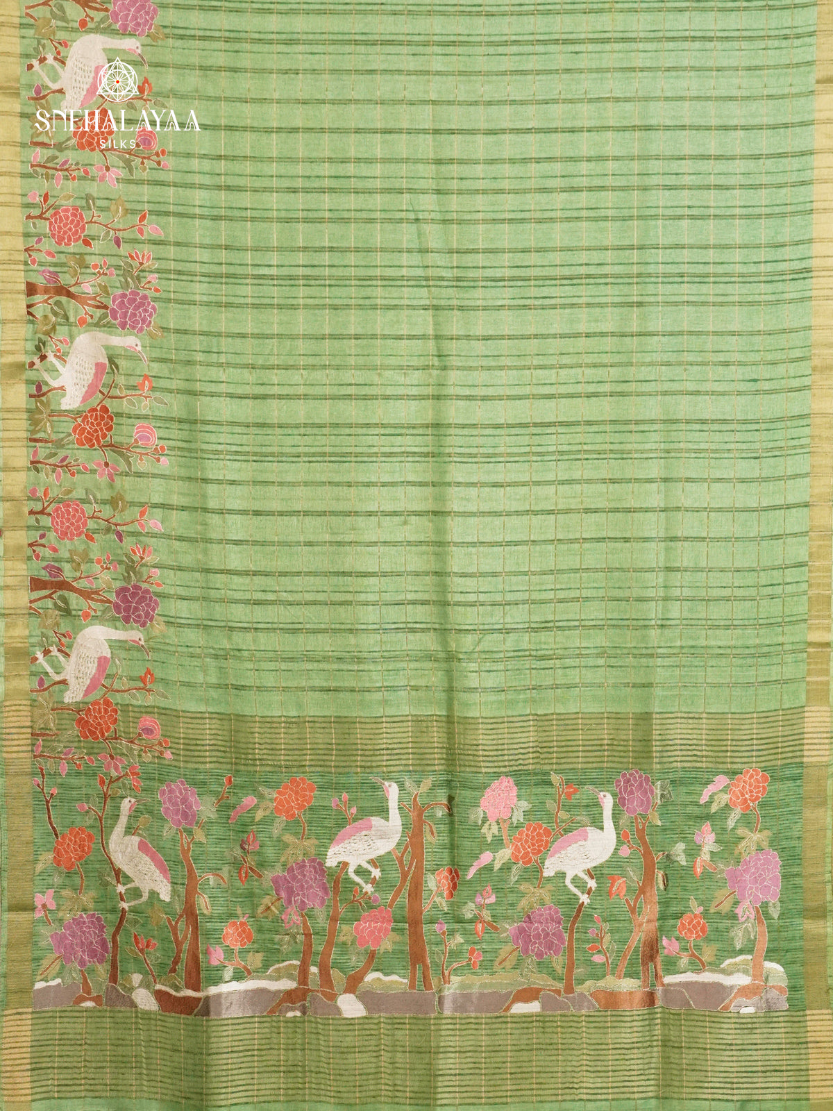 Pastel Green Munga Tussar Embroidery Saree