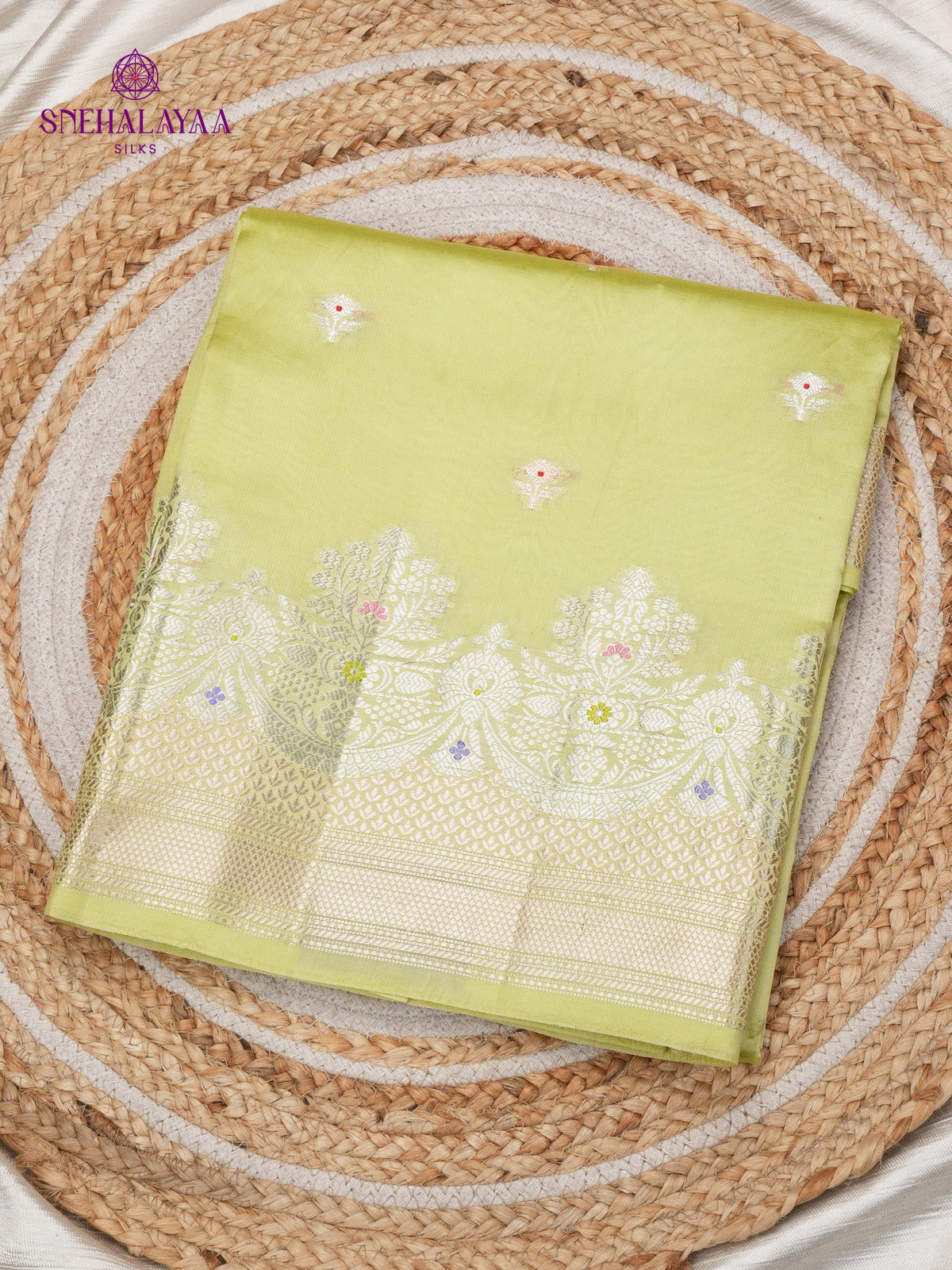 Lime Green Banaras Dupion Silk Saree