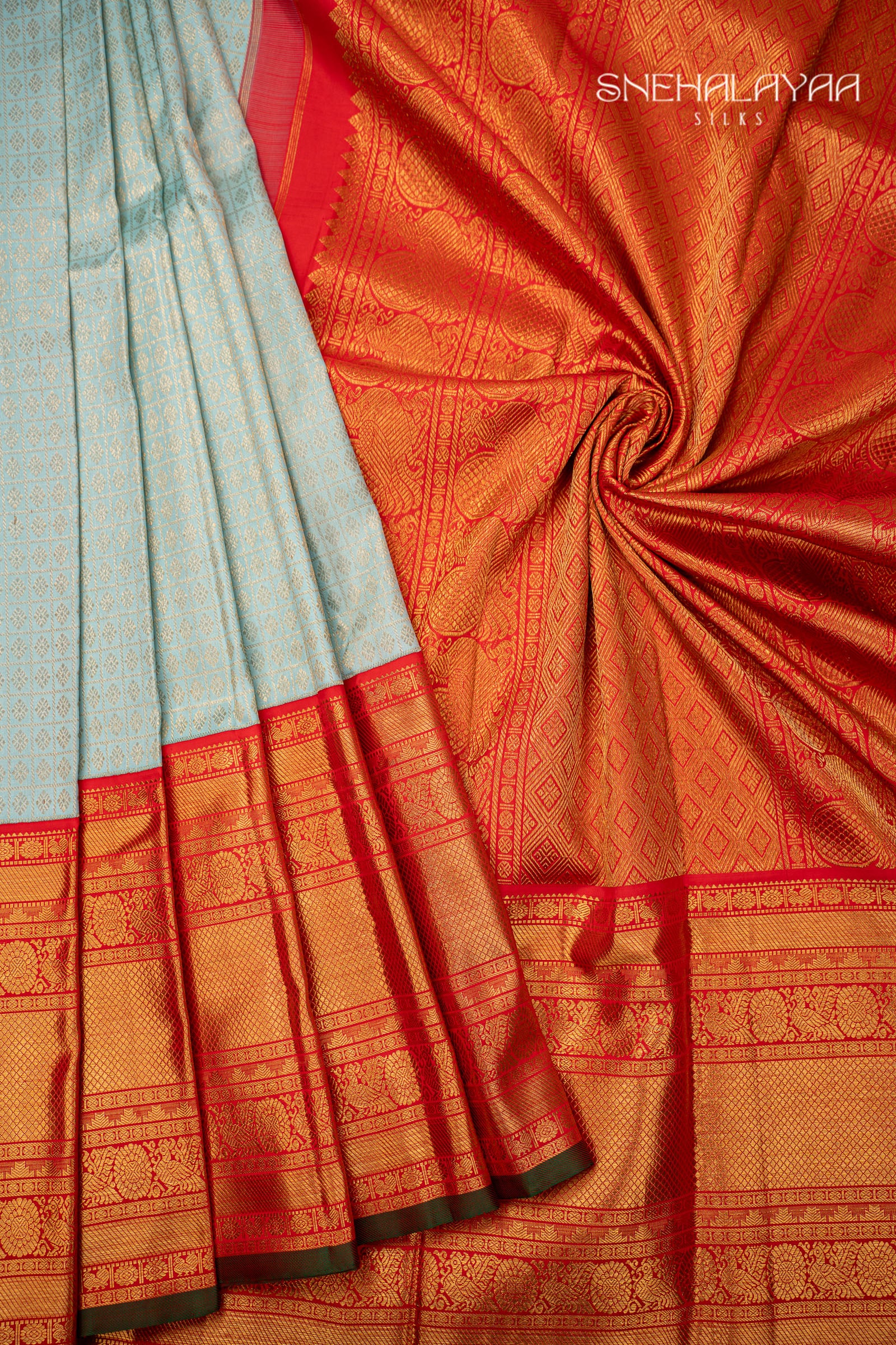 Ice Blue Kancheevaram Silk Saree