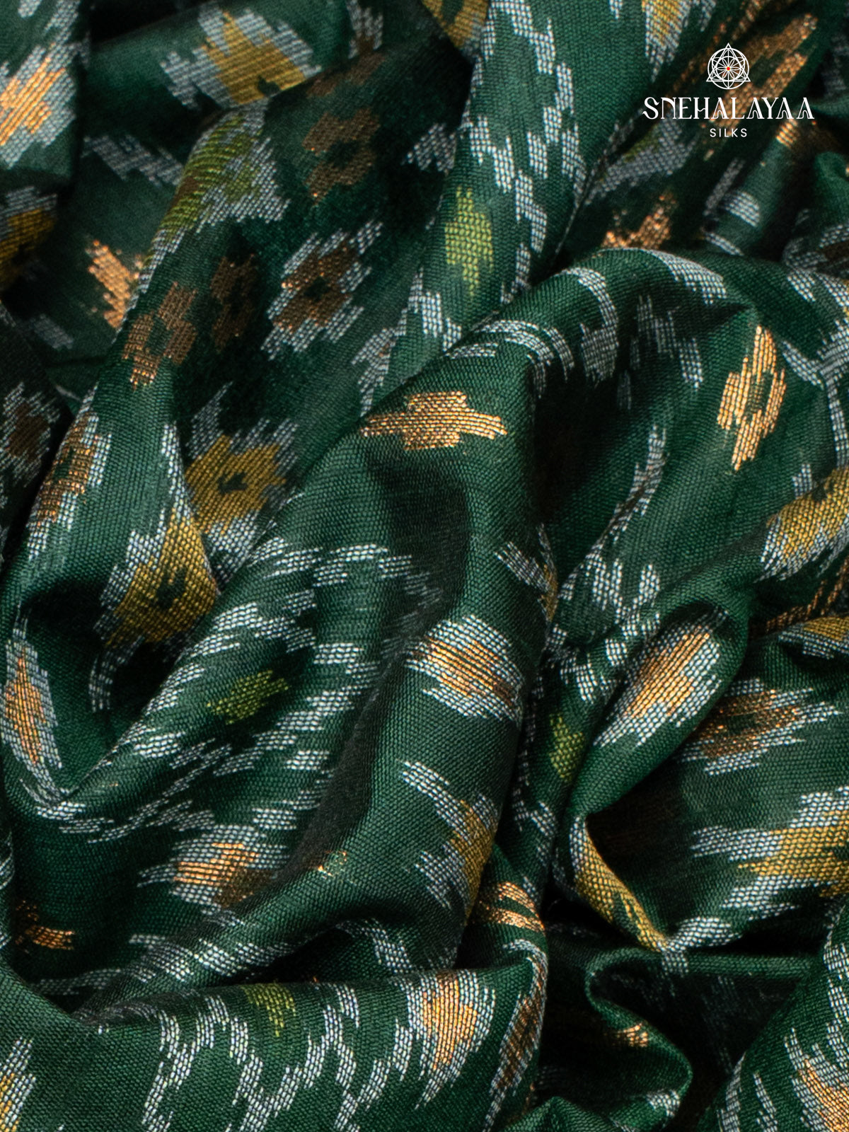 Bottle Green Ikat Silk Saree