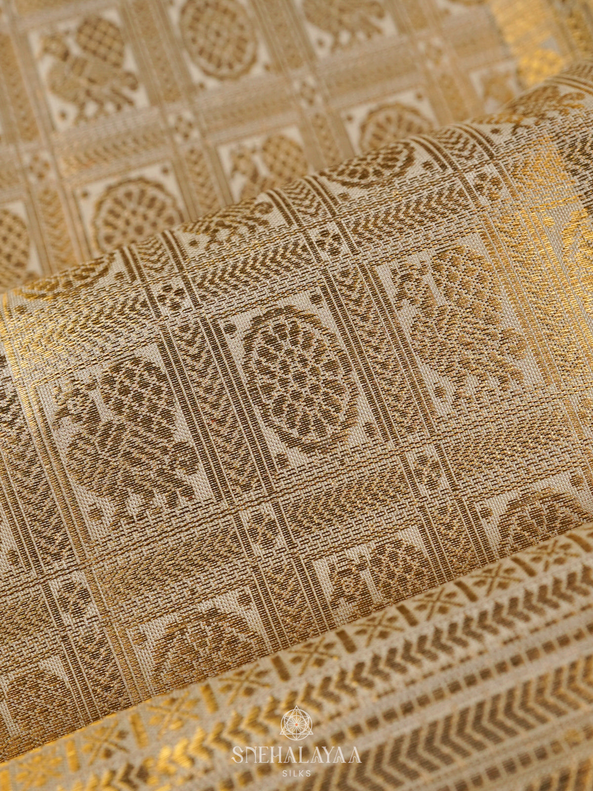 Cream Kanjivaram Silk Saree