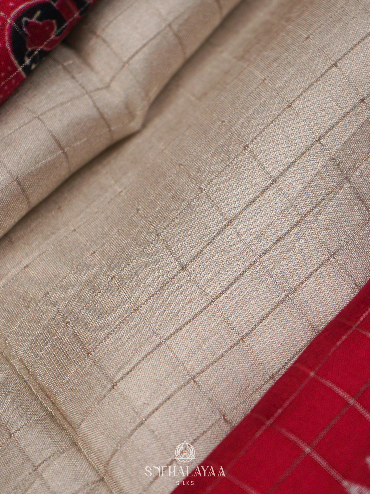 Cream Banaras Crepe Saree with Ruby Pink Border