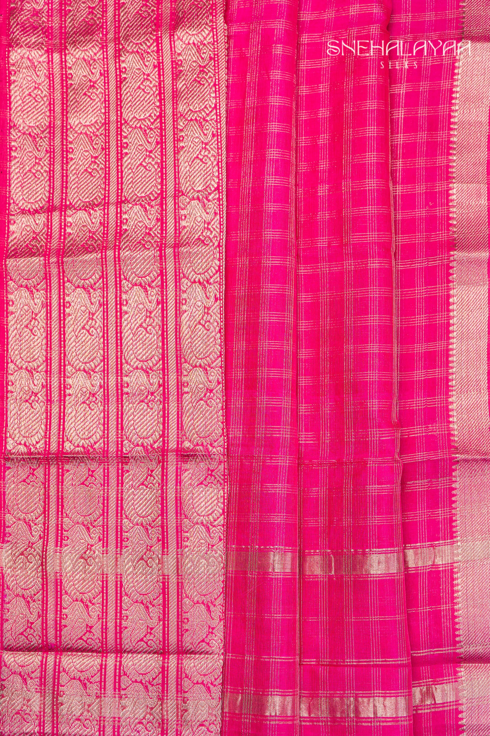 Fuscia Pink Mangalgiri Silk Saree
