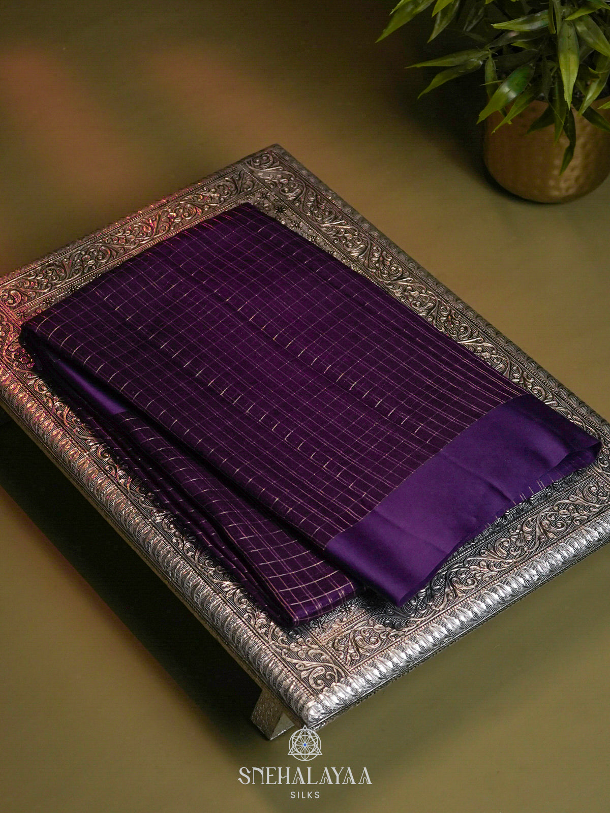 Purple Banaras Kora Silk Saree
