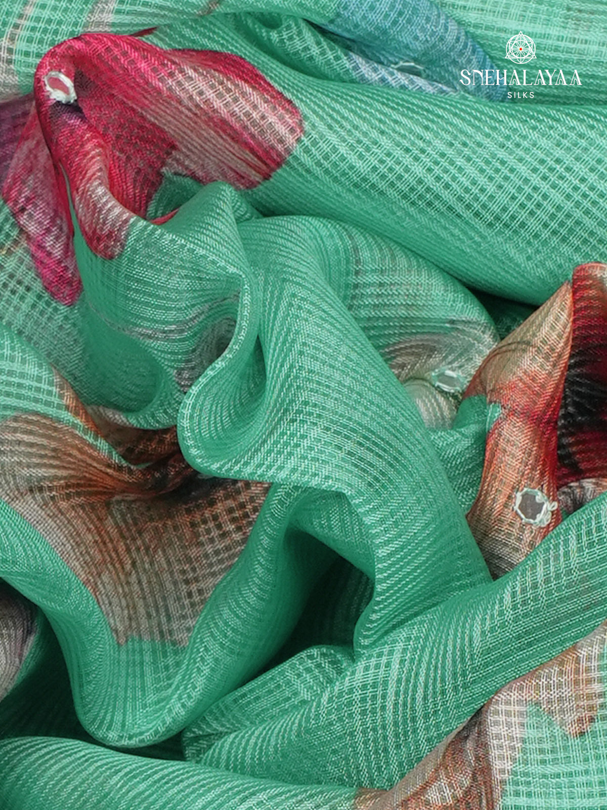 Seafoam Green Kota Embroidery Saree