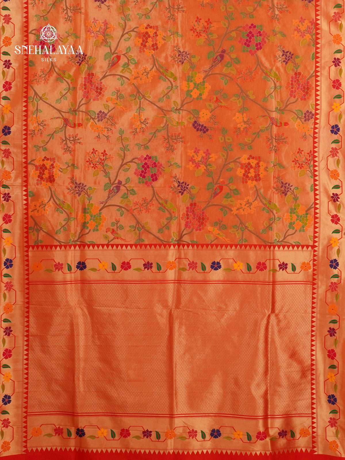 Rust Orange Tissue Paithani Saree