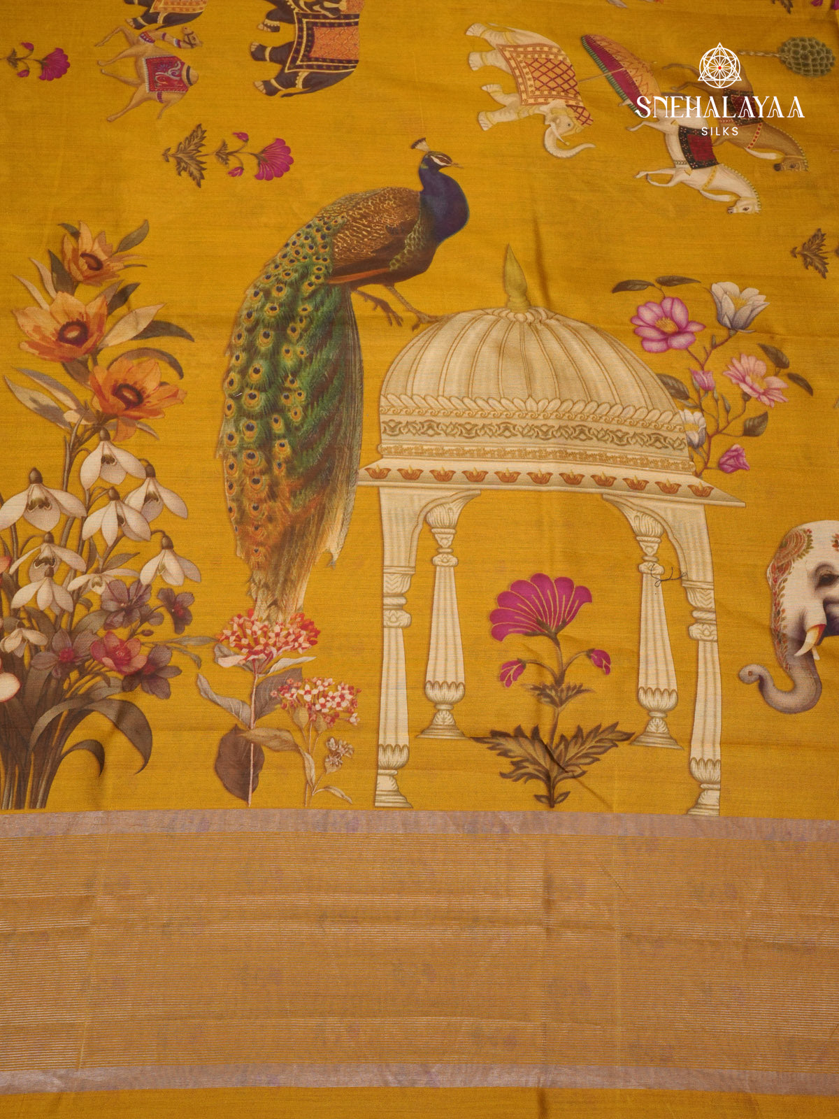 Yellow Chiniya Silk Saree