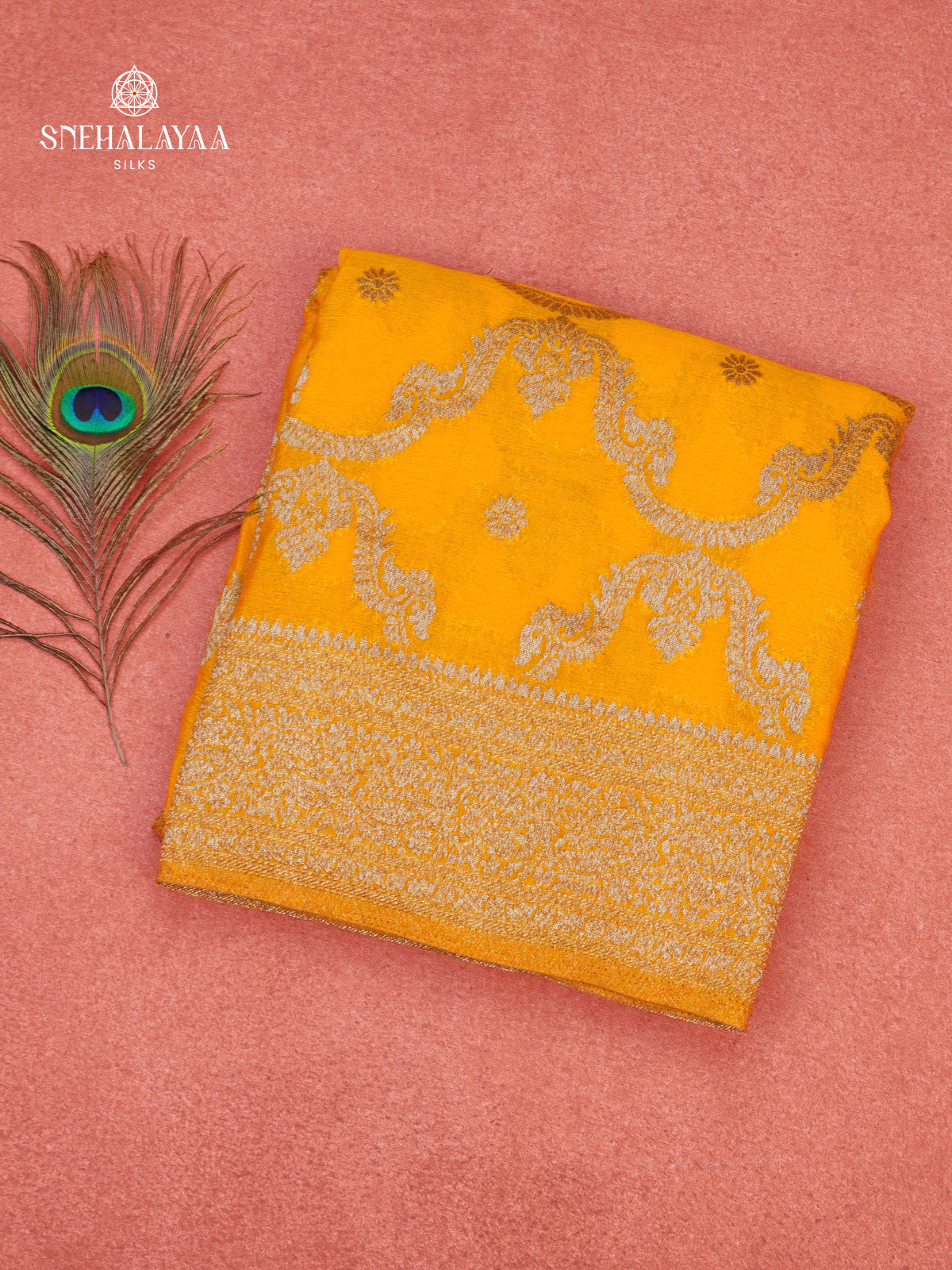 Mango Yellow Banaras Crepe Silk Saree