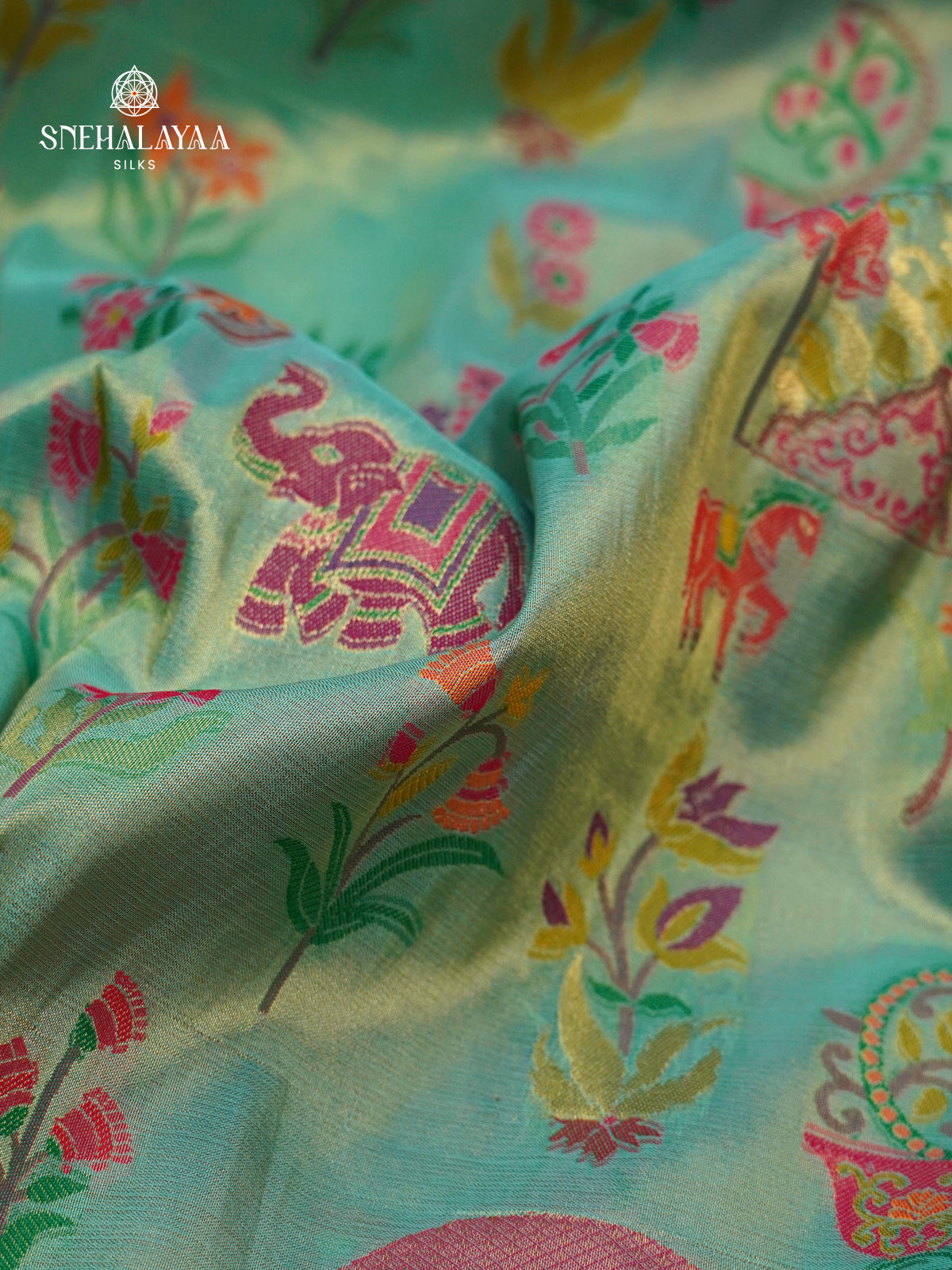 Teal Blue Tissue Paithani Saree