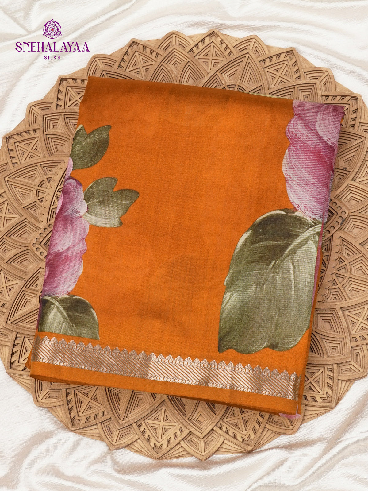 Rust Orange Chiniya Silk Saree