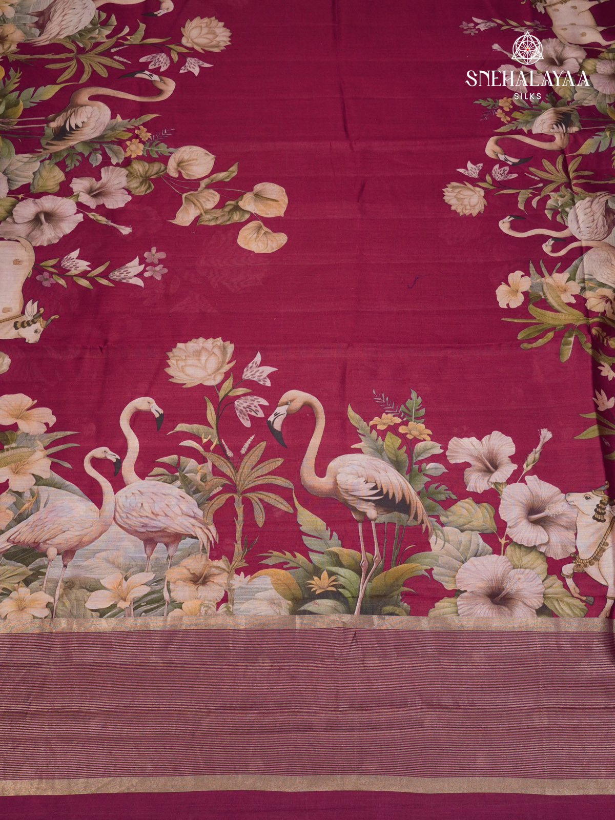 Burgundy Chiniya Silk Saree