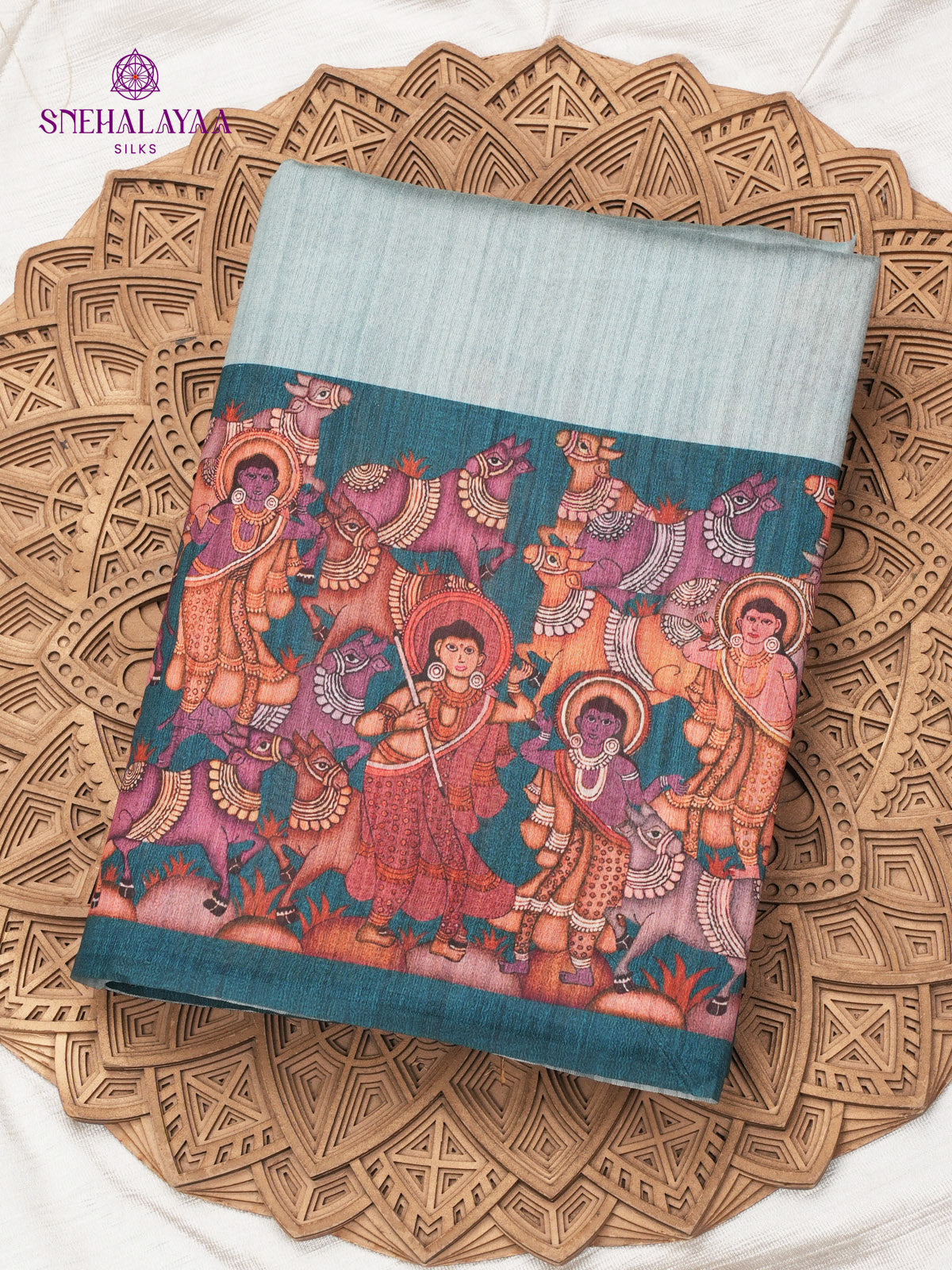 Sea Green Kalamkari Tussar Saree
