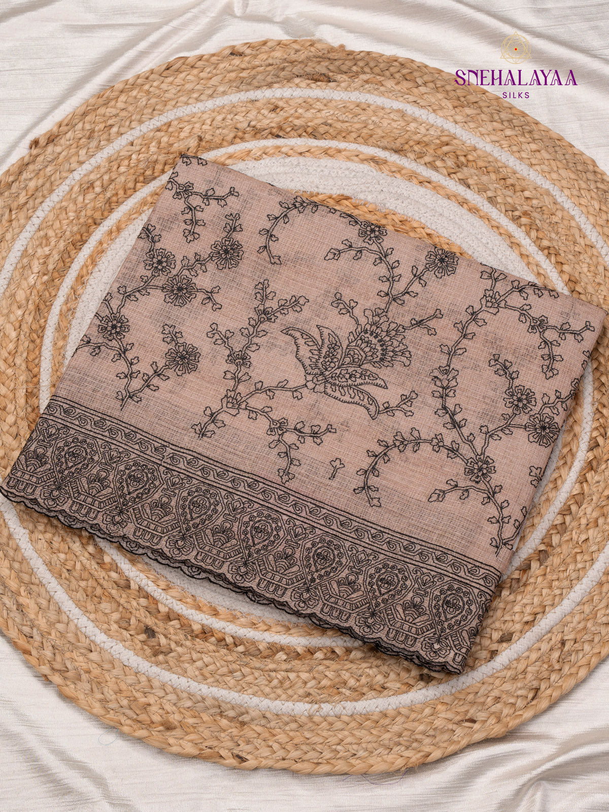 Brown Kota Embroidery Saree