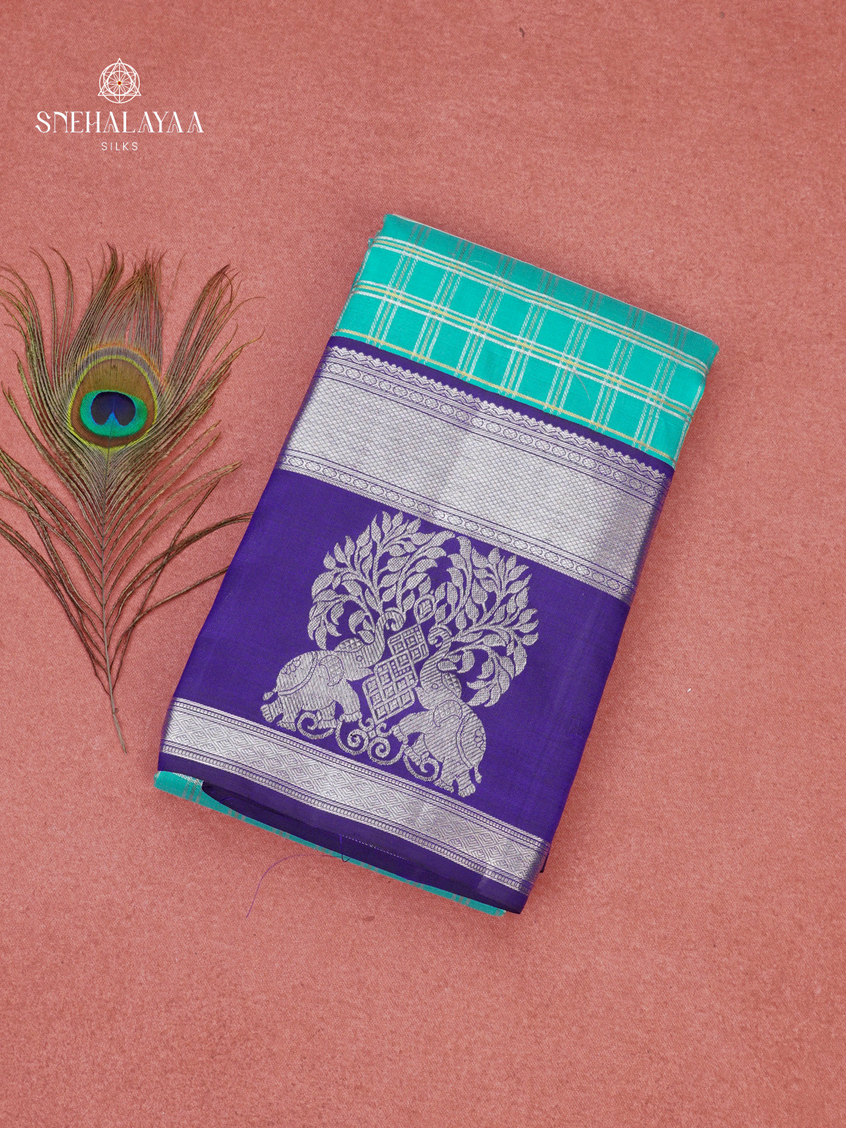 Sky Blue Pure Kanchipuram Silk Saree with Royal Blue Zari Border