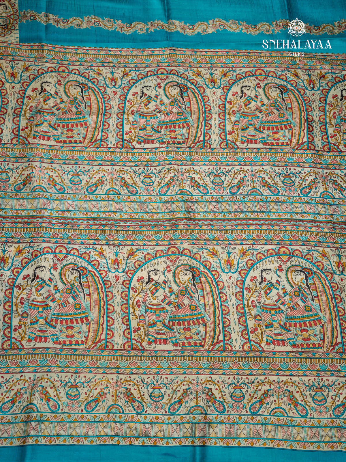 Blue Printed Tussar Saree