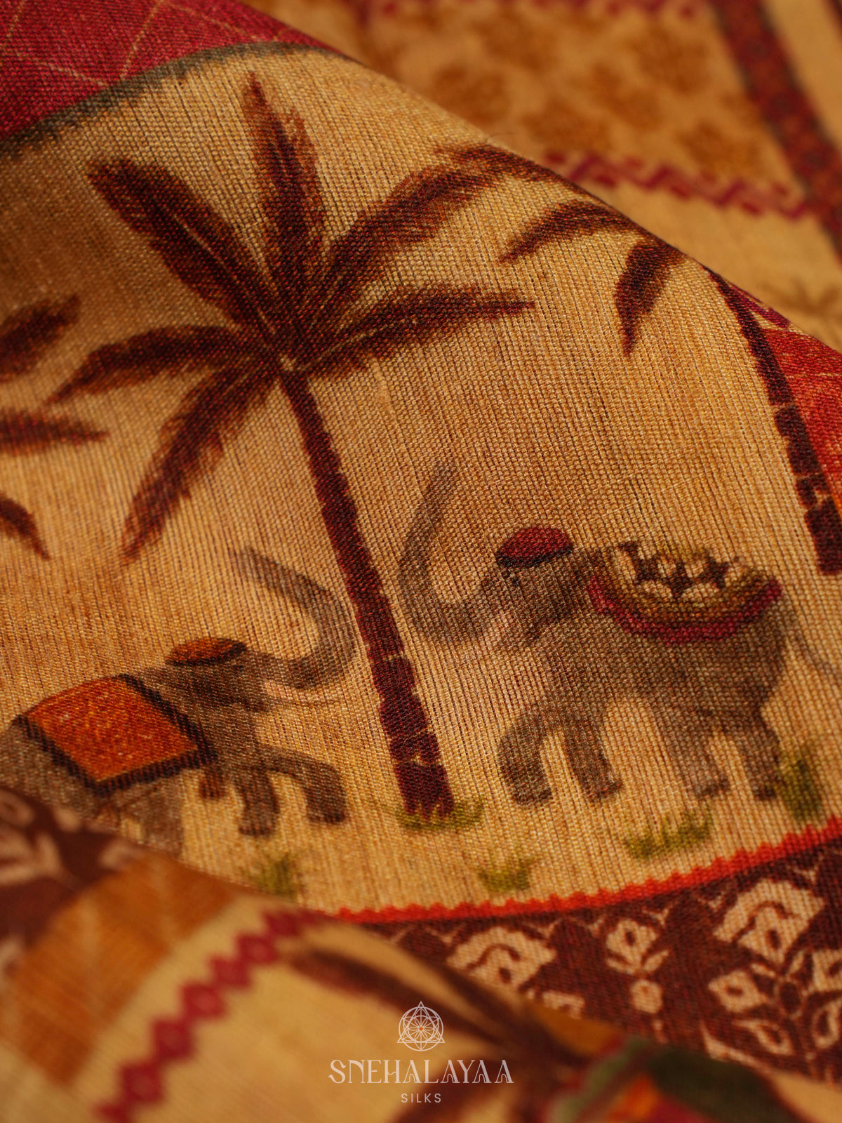 Sandal Munga Tussar with Red Border