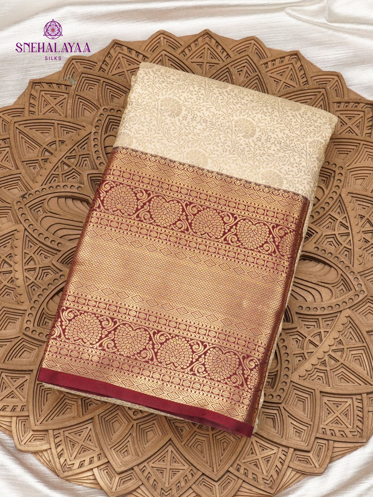 Cream Art Silk Saree