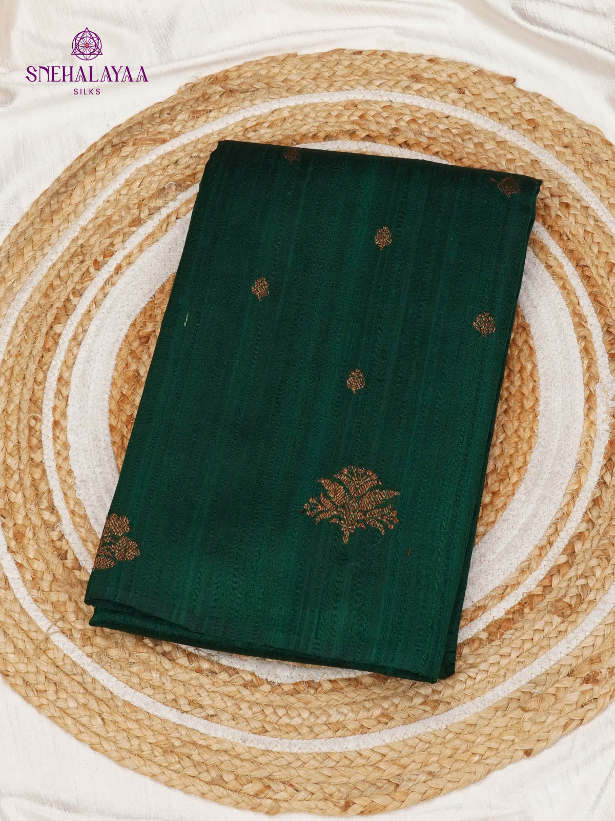 Forest Green Banaras Raw Silk Saree