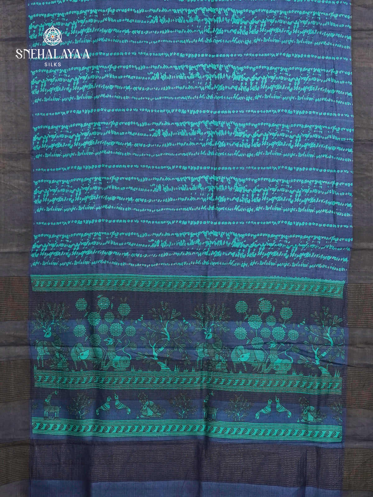 Navy Blue Tussar Saree