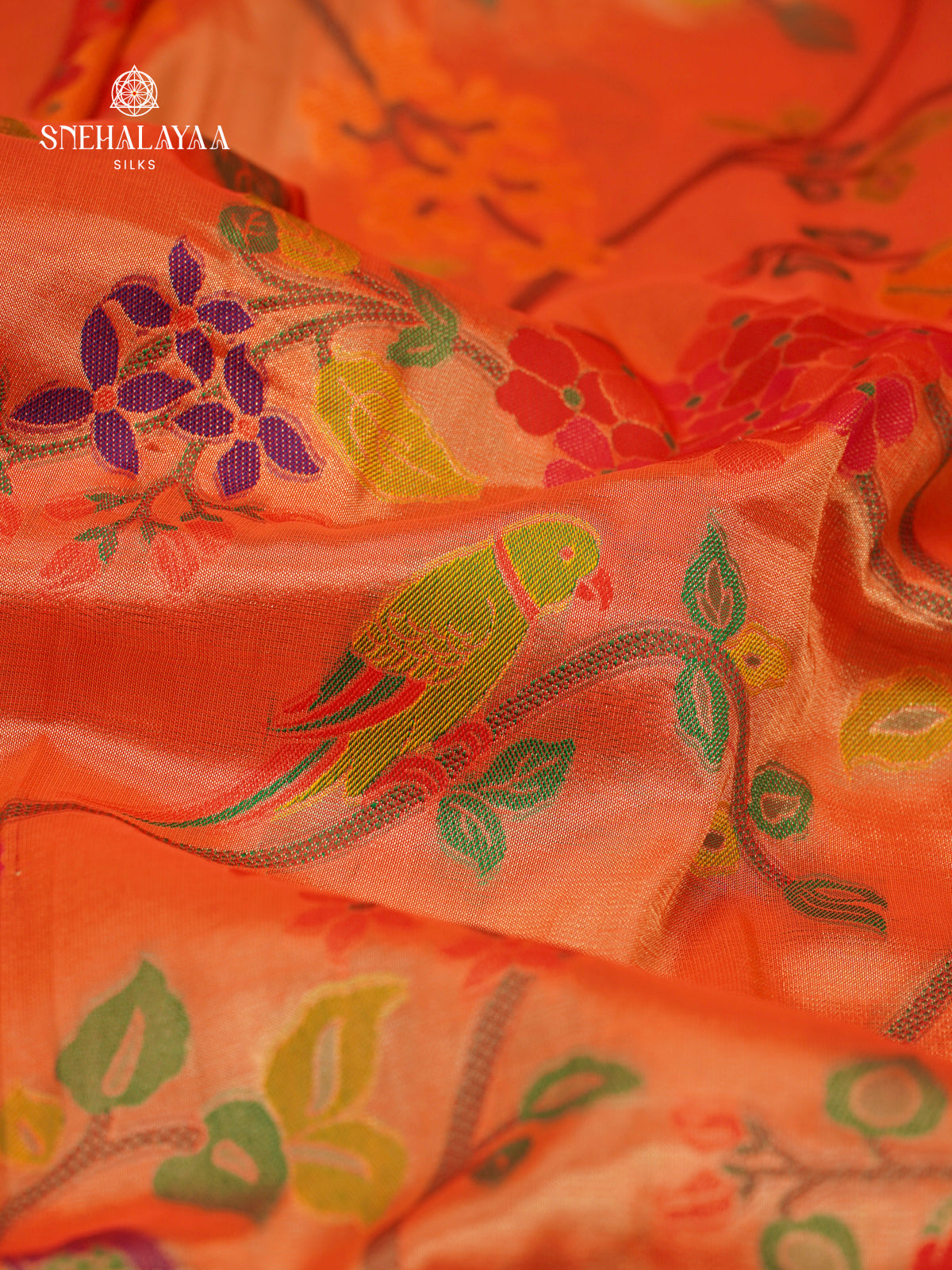Rust Orange Tissue Paithani Saree