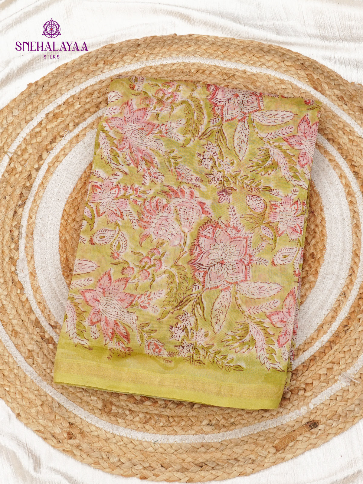 Lime Green Chanderi Saree