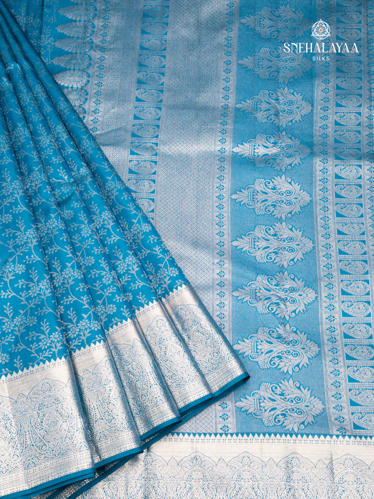 Aqua Blue Kanjivaram Silk Saree