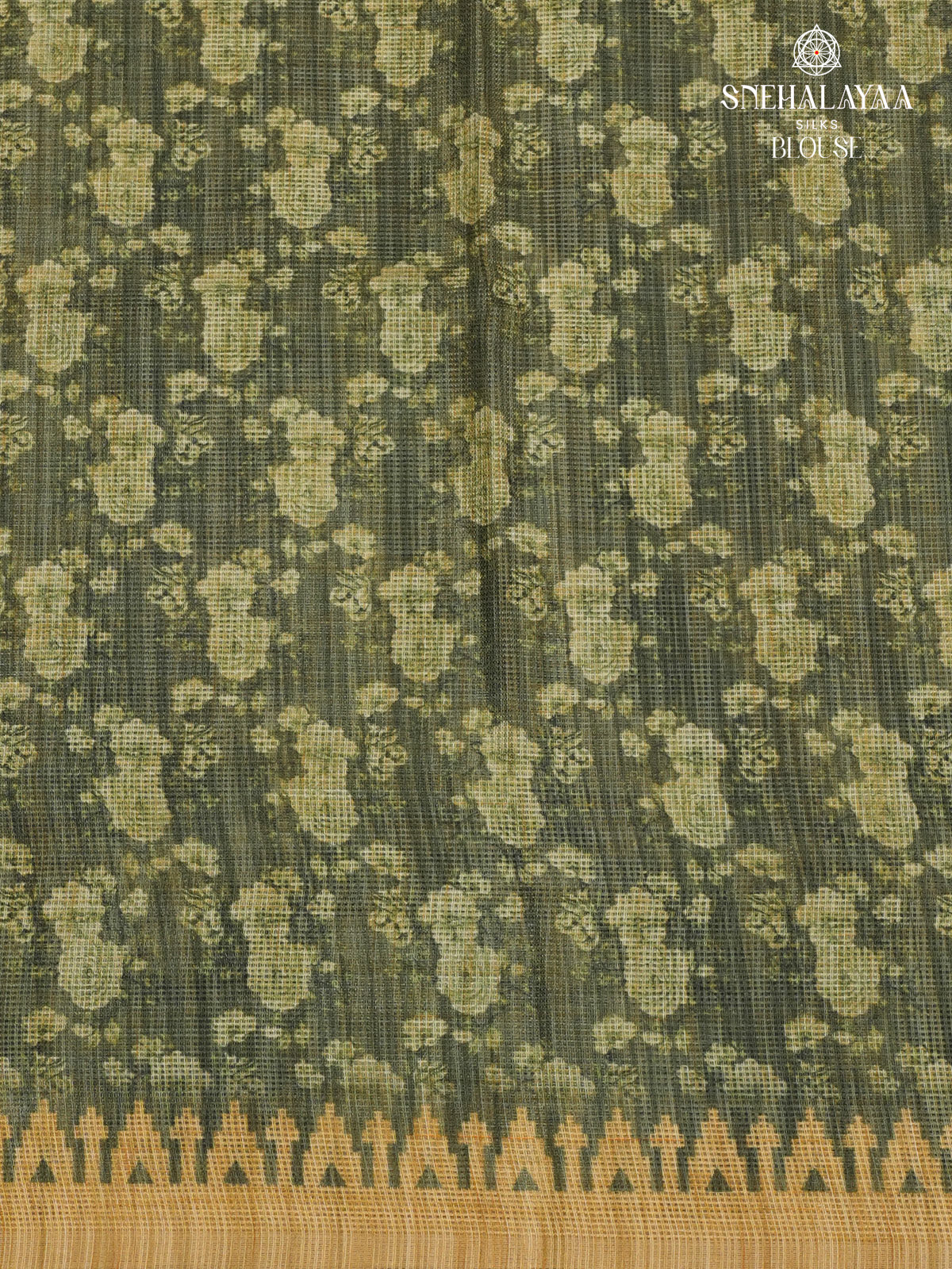 Mustard Yellow With Olive Green Printed Kota Saree